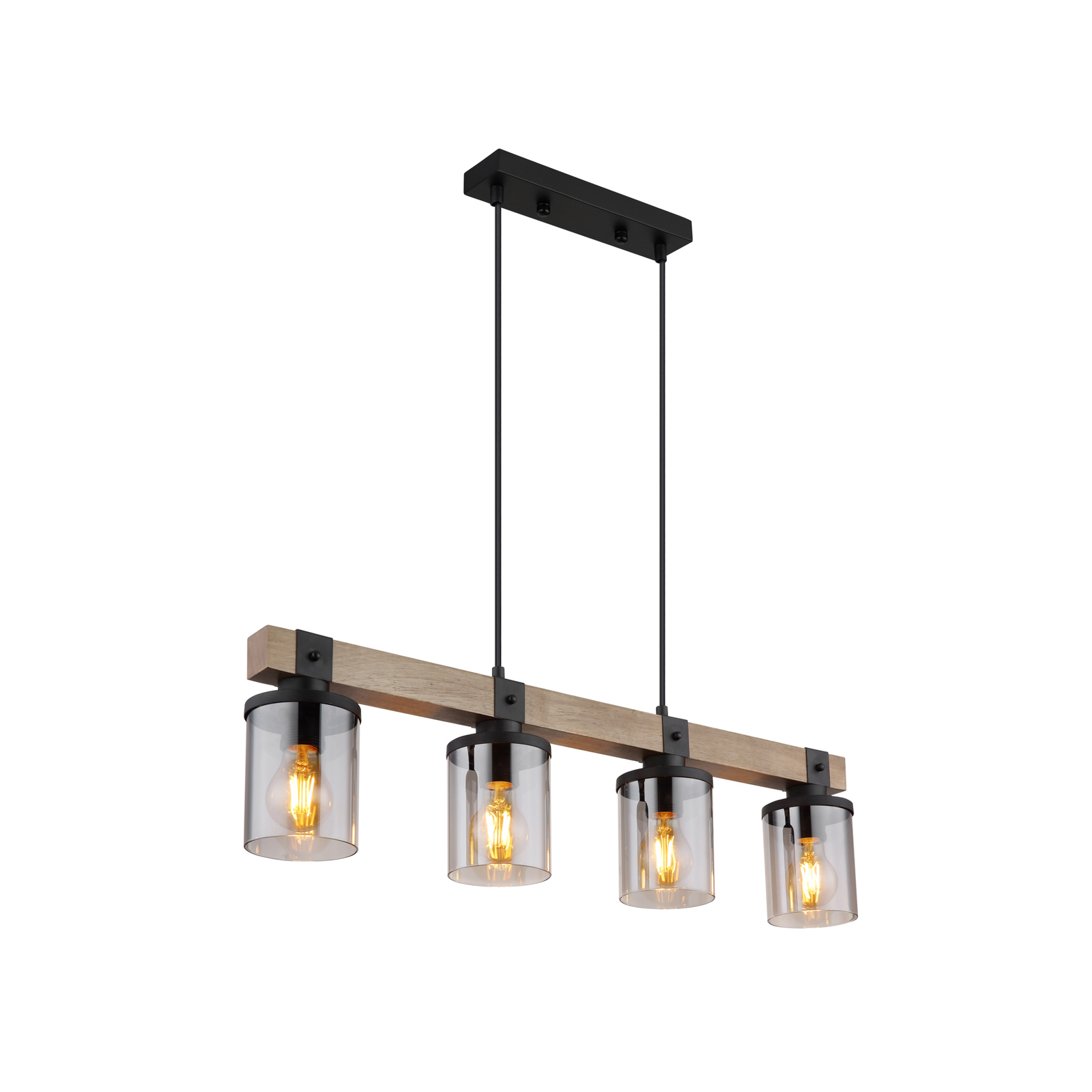 Lila pendant light with a wooden beam, 4-bulb