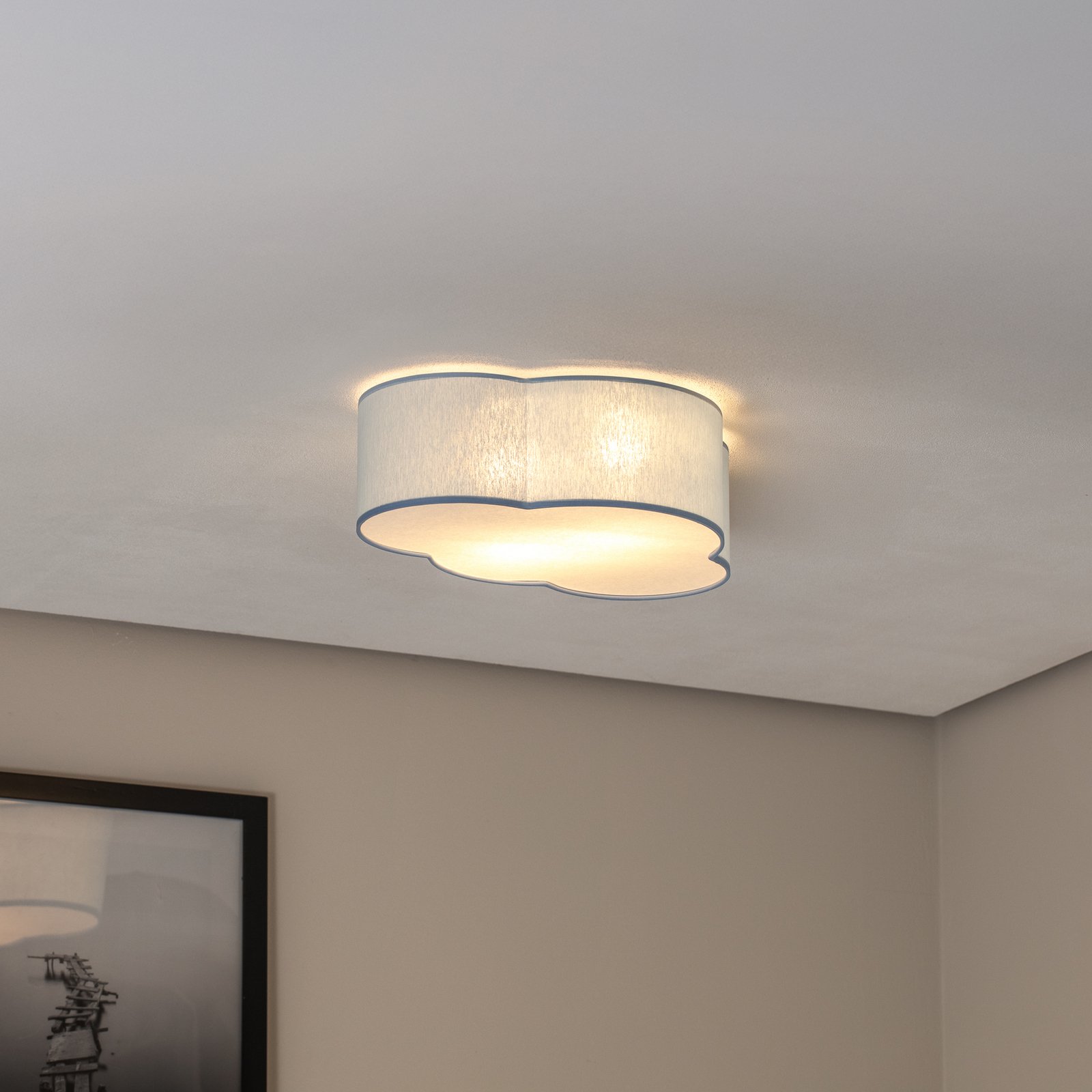 Cloud taklampe, blå, 43 cm lang, tekstil, sky, E27