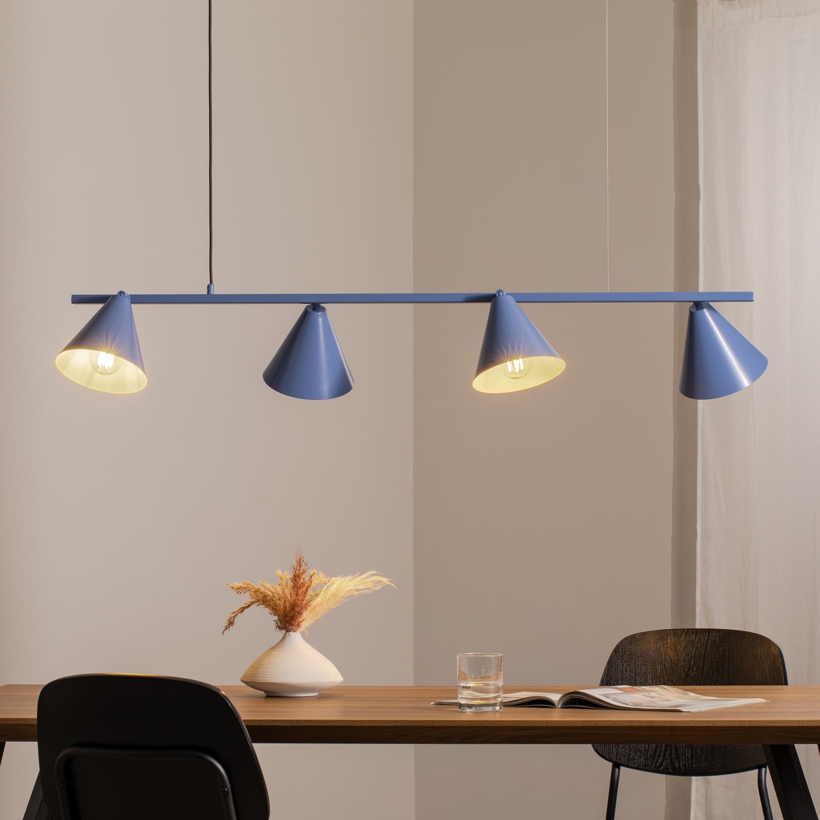 Lampă suspendată Form 4, albastră, metalică, cu 4 becuri, formă conică - ALDEX
