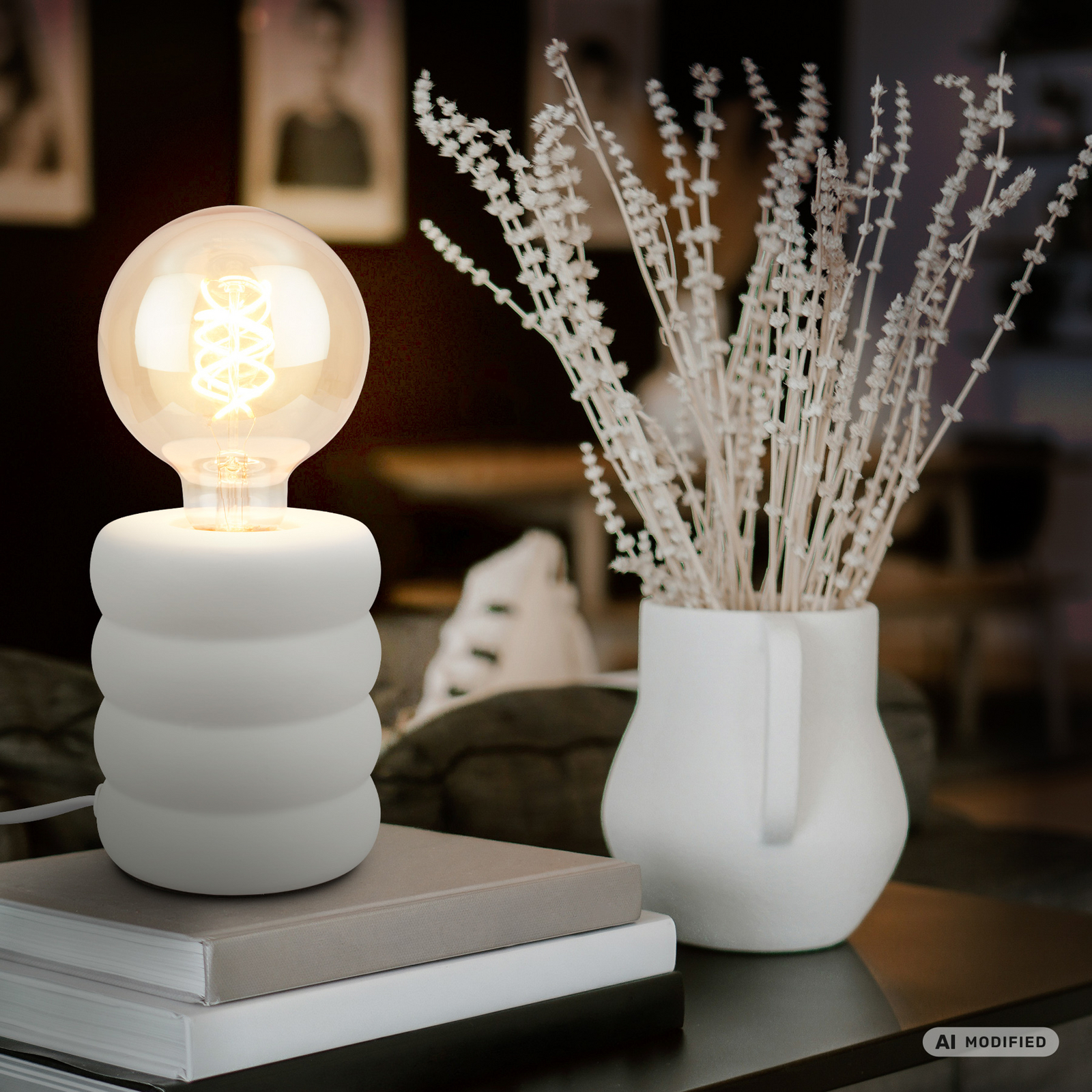 Lampa de masă Foam, alb mat, ceramică, E27, 25 W, Ø 10 cm Lampa de masă Foam, alb mat, ceramică, E27, 25 W, Ø 10 cm
