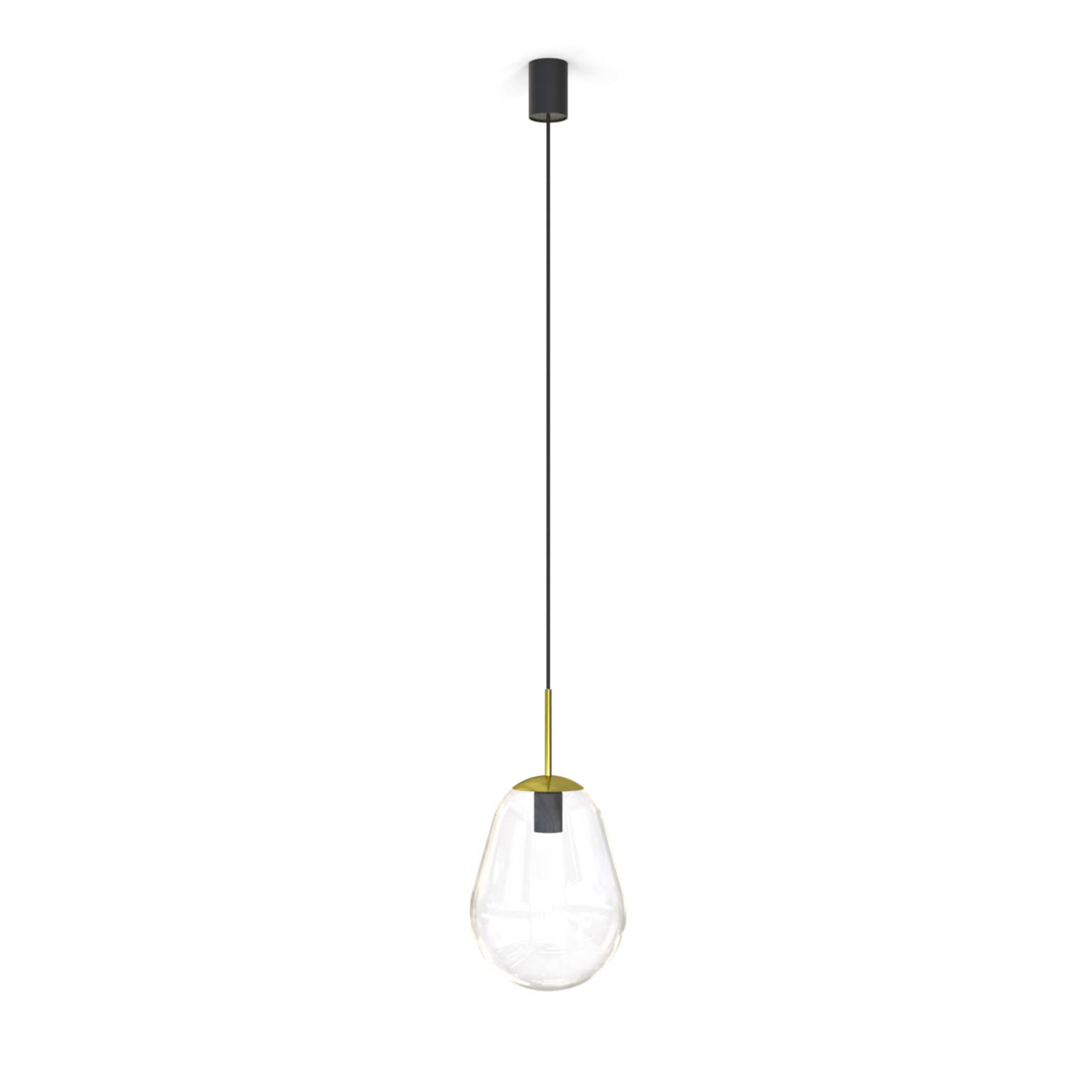 Závěsná lampa Pear ze skla, mosaz/čirá, výška 30 cm