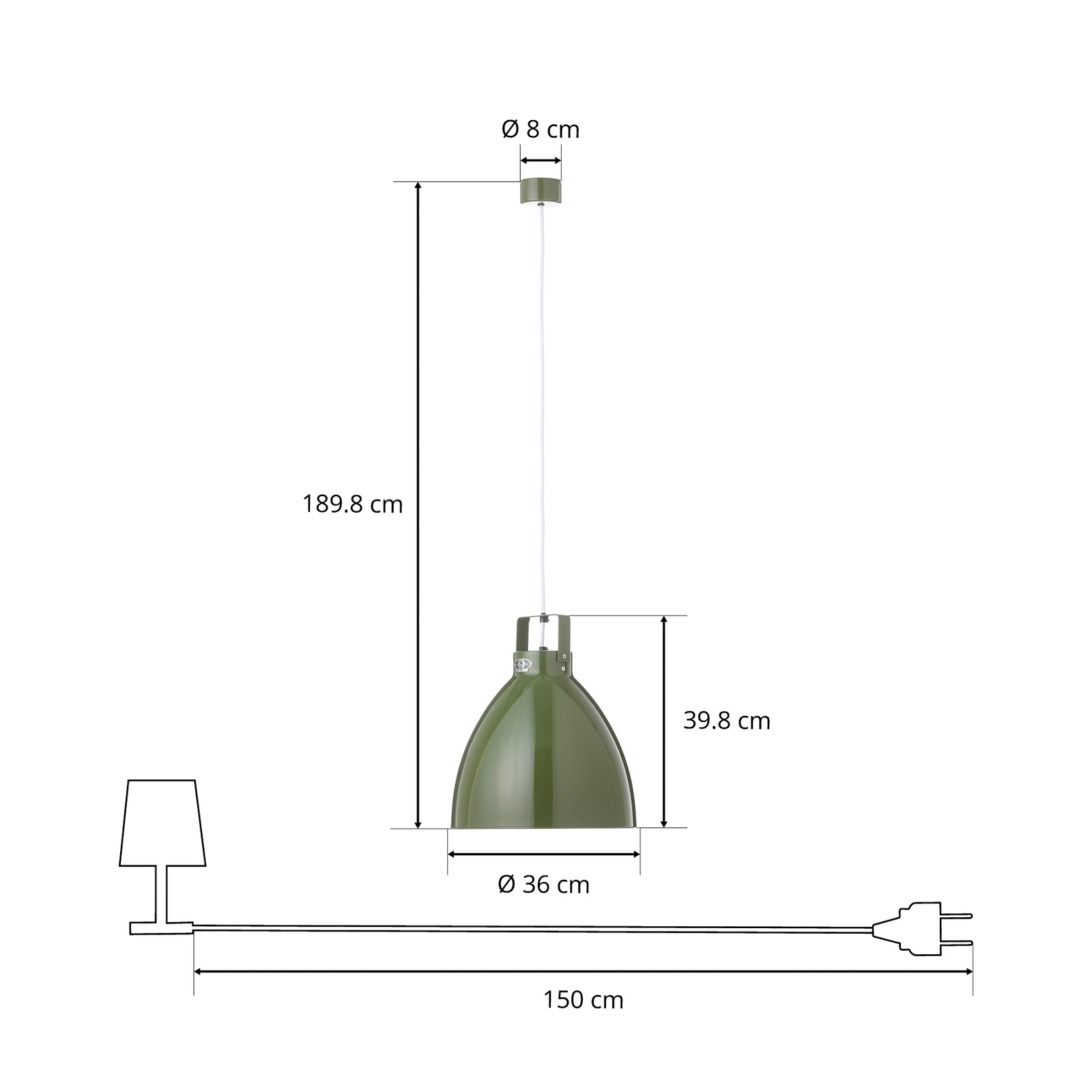 Jieldé Augustin A360 karājas lampa olīvu zaļš spīdīgs