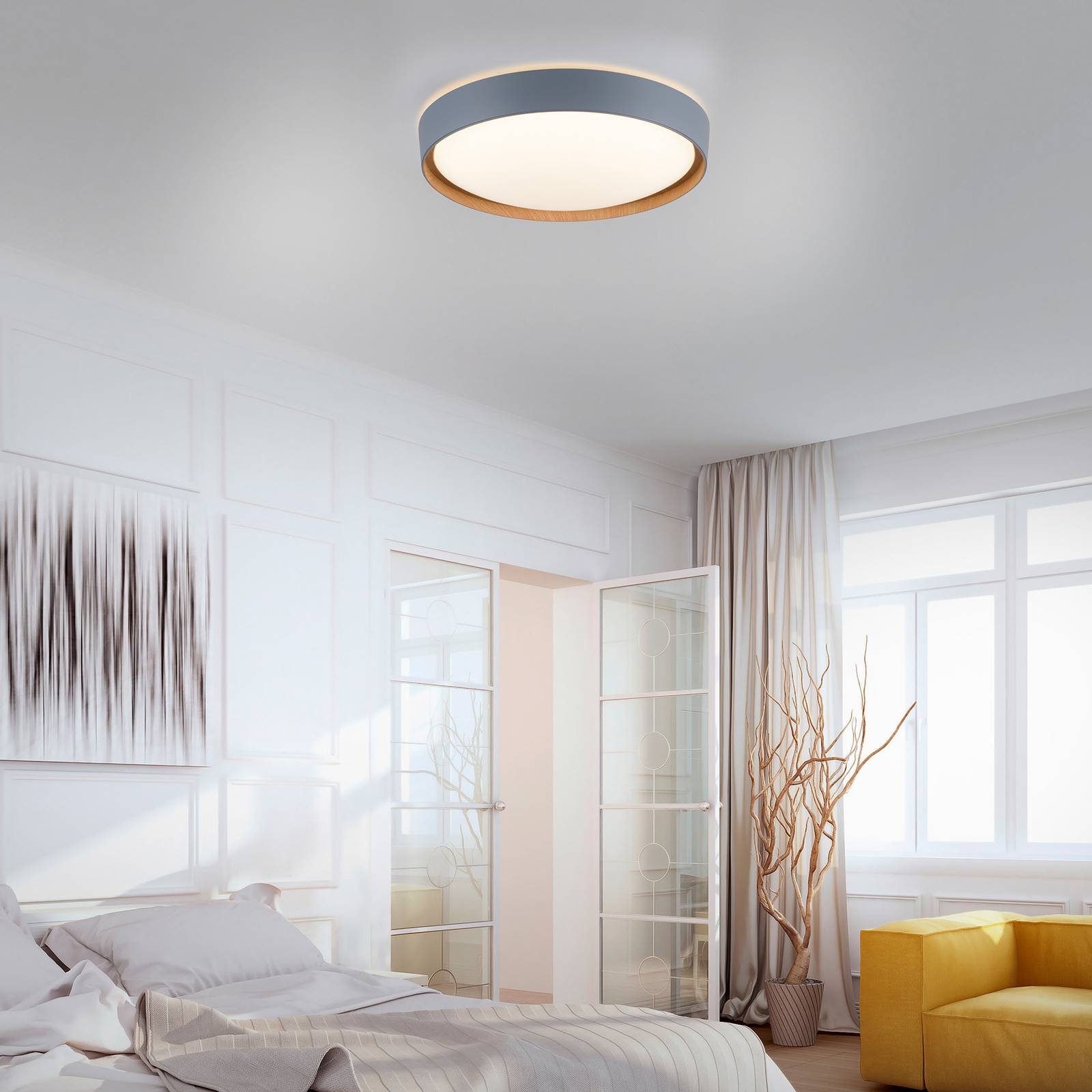 Image of Q-Smart-Home Paul Neuhaus Q-EMILIA plafonnier LED, gris/bois 4012248366530