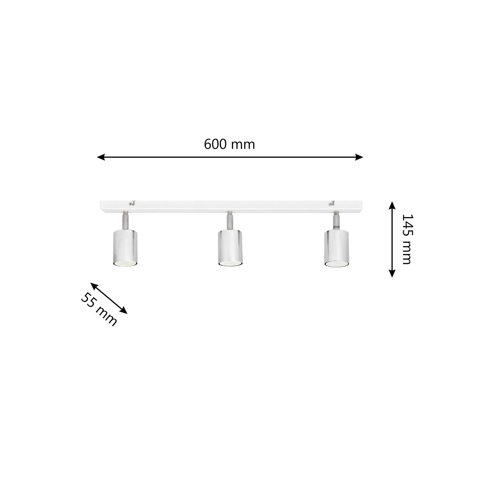 Loftslampe Tune II, hvid/krom, metal, 3-lys, E27
