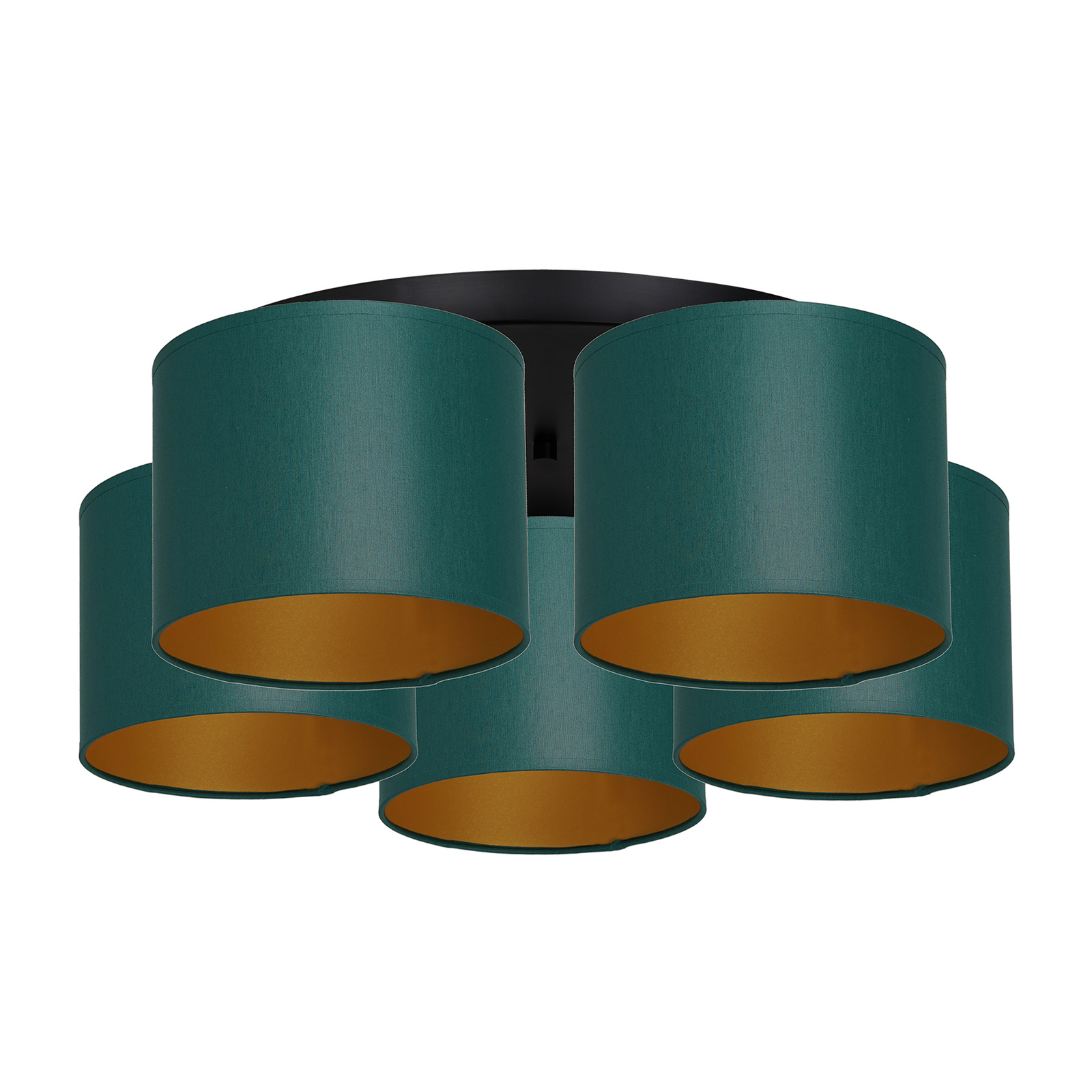 Plafonnier Soho, cylindrique 5 lampes vert/doré
