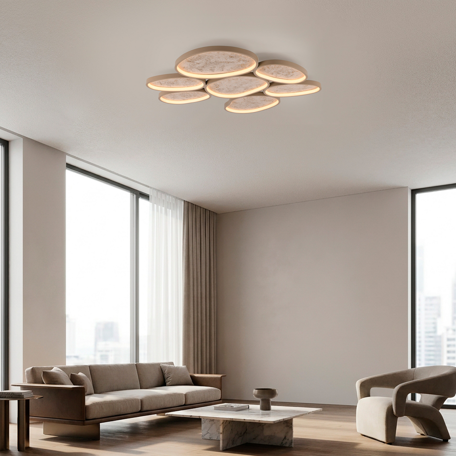 Moonbraker 7 LED ceiling light, sand beige, 3,000K, dimmable Moonbraker 7 LED ceiling light, sand beige, 3,000K, dimmable