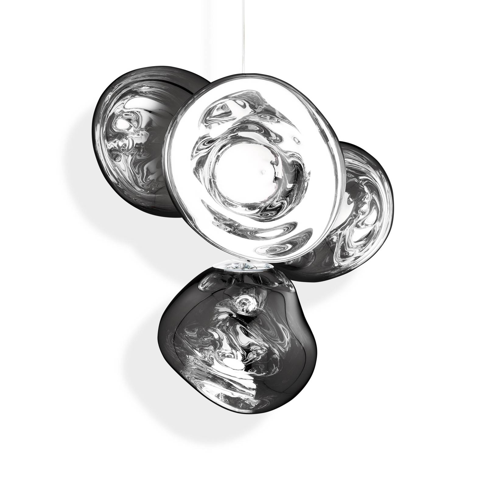 Tom Dixon Melt Small hanging light 4-bulb chrome, for Living / Dining Room, polycarbonate, steel, 6 W, H: 103 cm