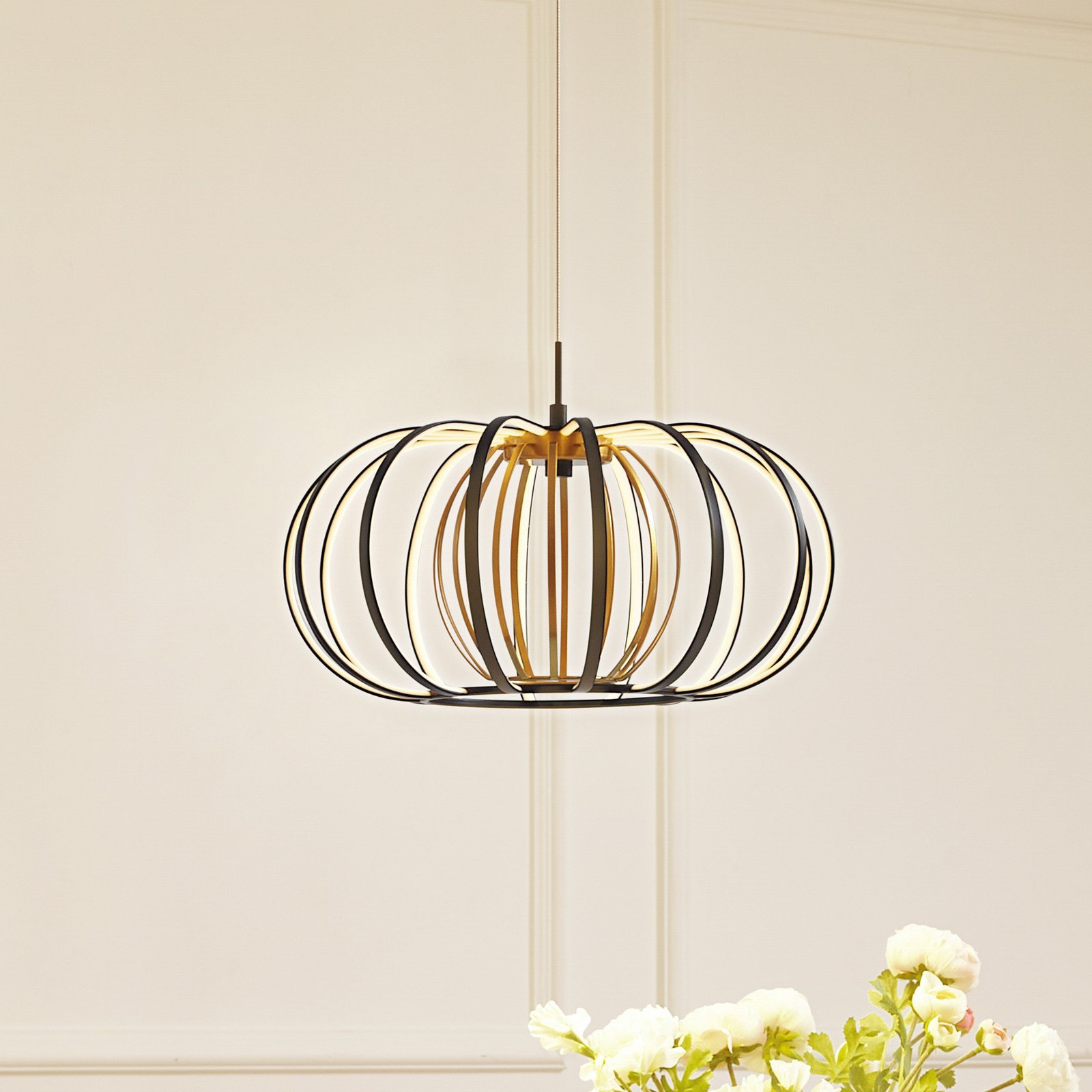 Lucande Lampă suspendată LED Birger Ø 39cm negru/galben - Camera de zi / sufragerie - modern - negru auriu - Metal
