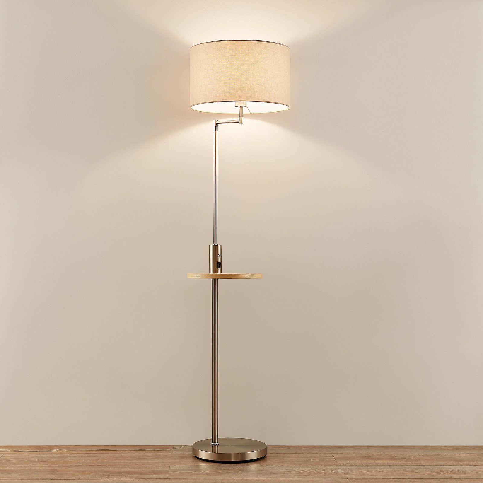 Zinia Floor Lamp Nickel/Grey/Wood - Lindby