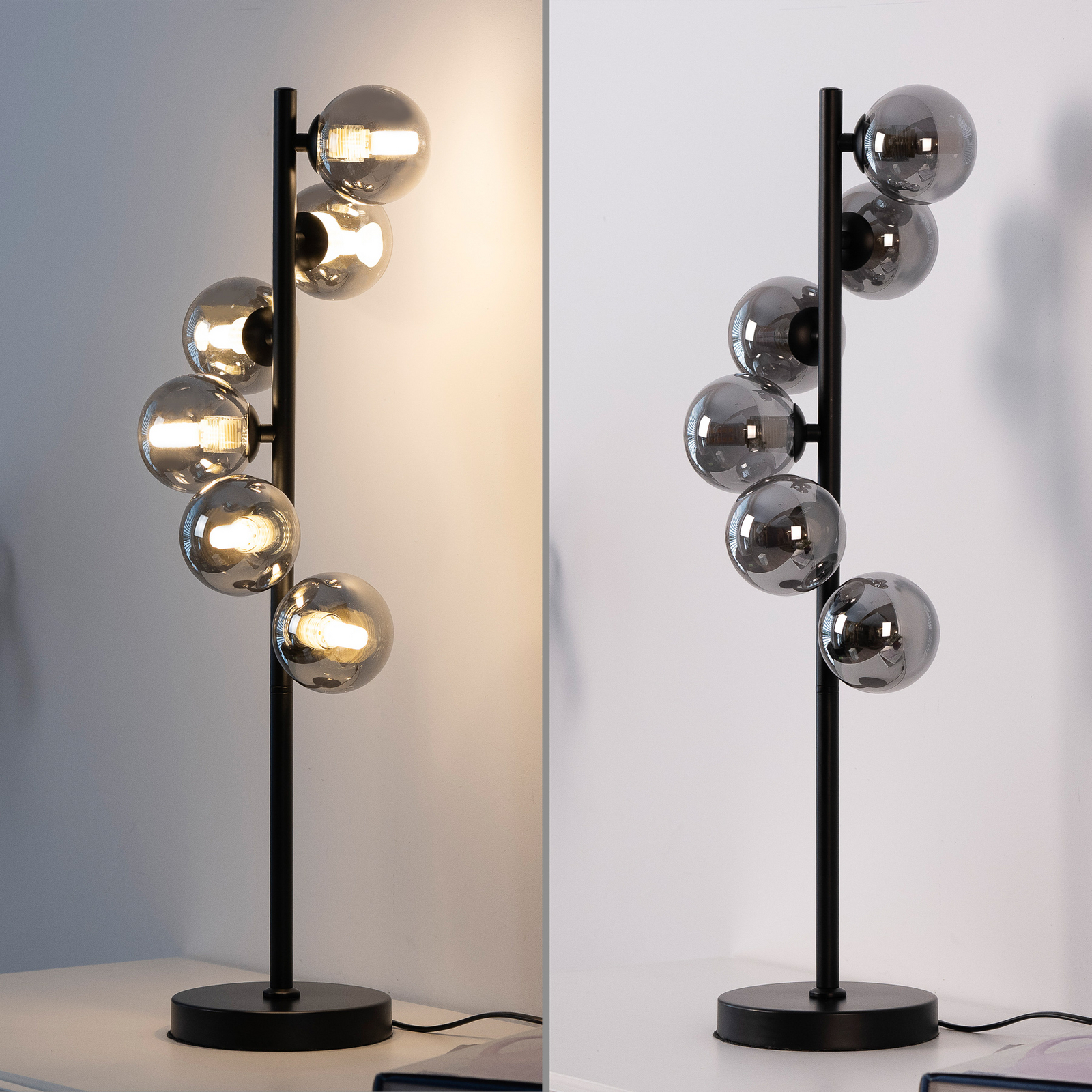 Schöner Wohnen Namizna svetilka Dubai, dimno steklo, 6-žarek, G9 Schöner Wohnen Namizna svetilka Dubai, dimno steklo, 6-žarek, G9