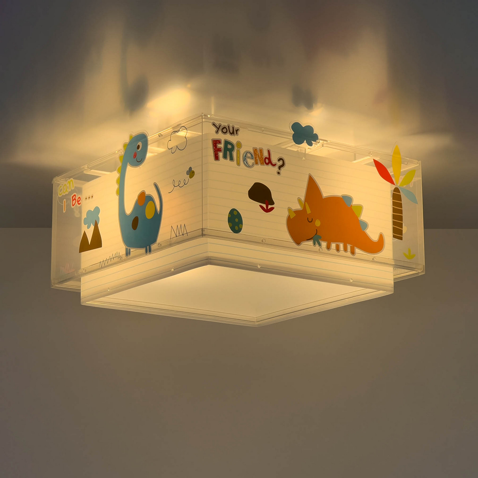 Dalber Dinos plafonieră copii cu dinozauri - Camera copiilor - alb verde albastru galben - Plastic
