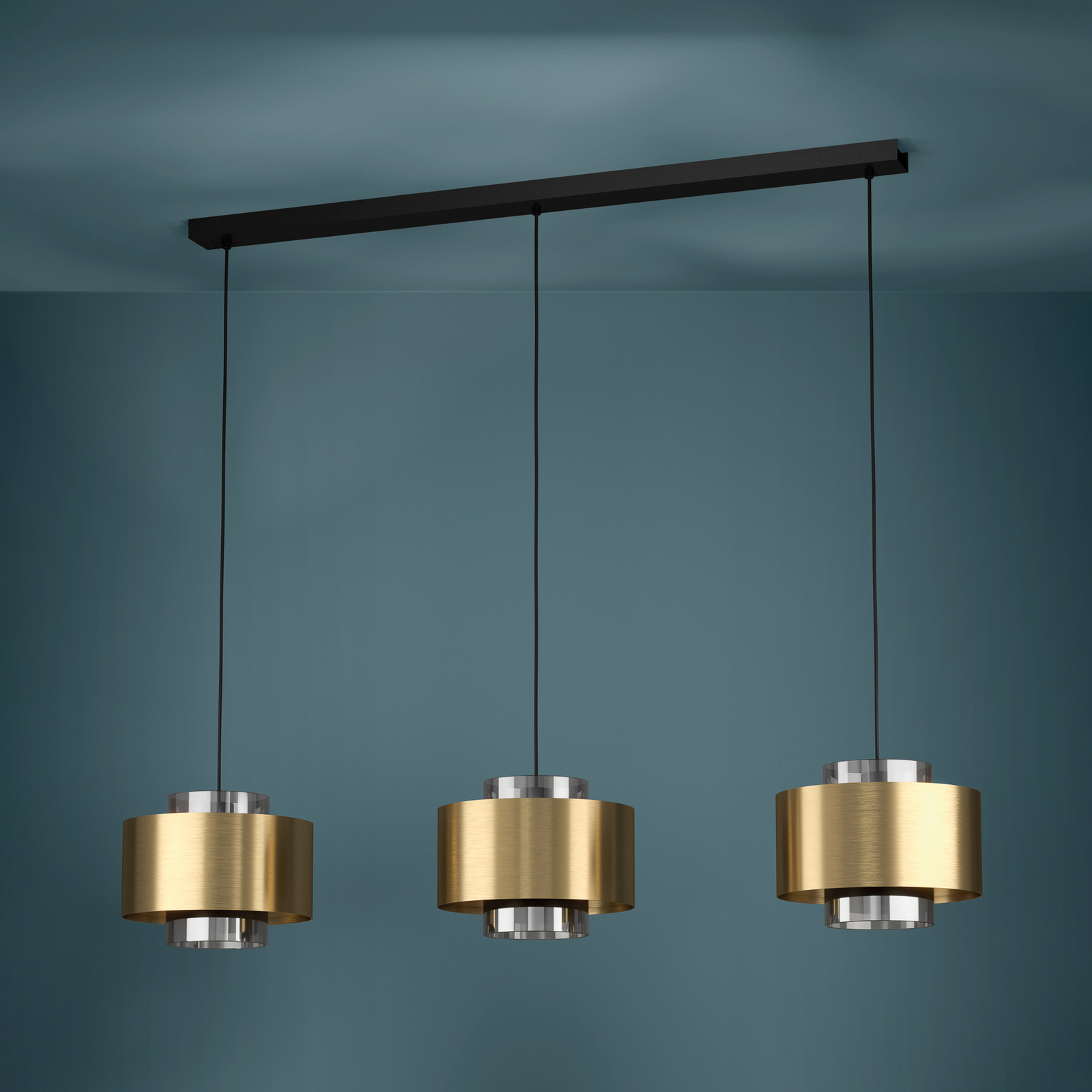 Suspension Dugla dorée, 128 cm, à 3 lampes - Stars of Light