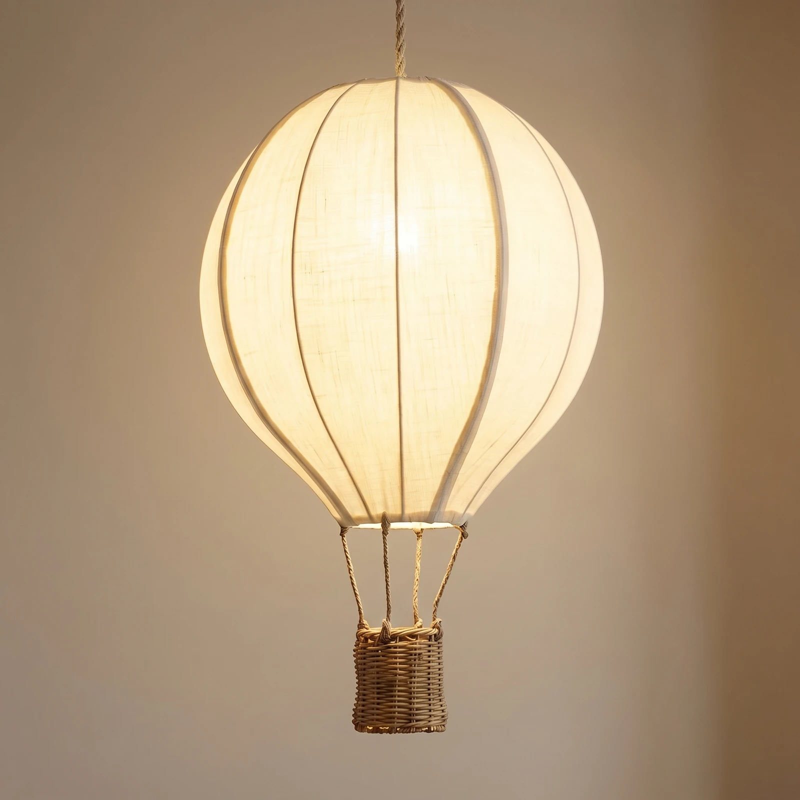 Lindby Aeris children's hanging light, beige, Ø35 cm, fabric, E27
