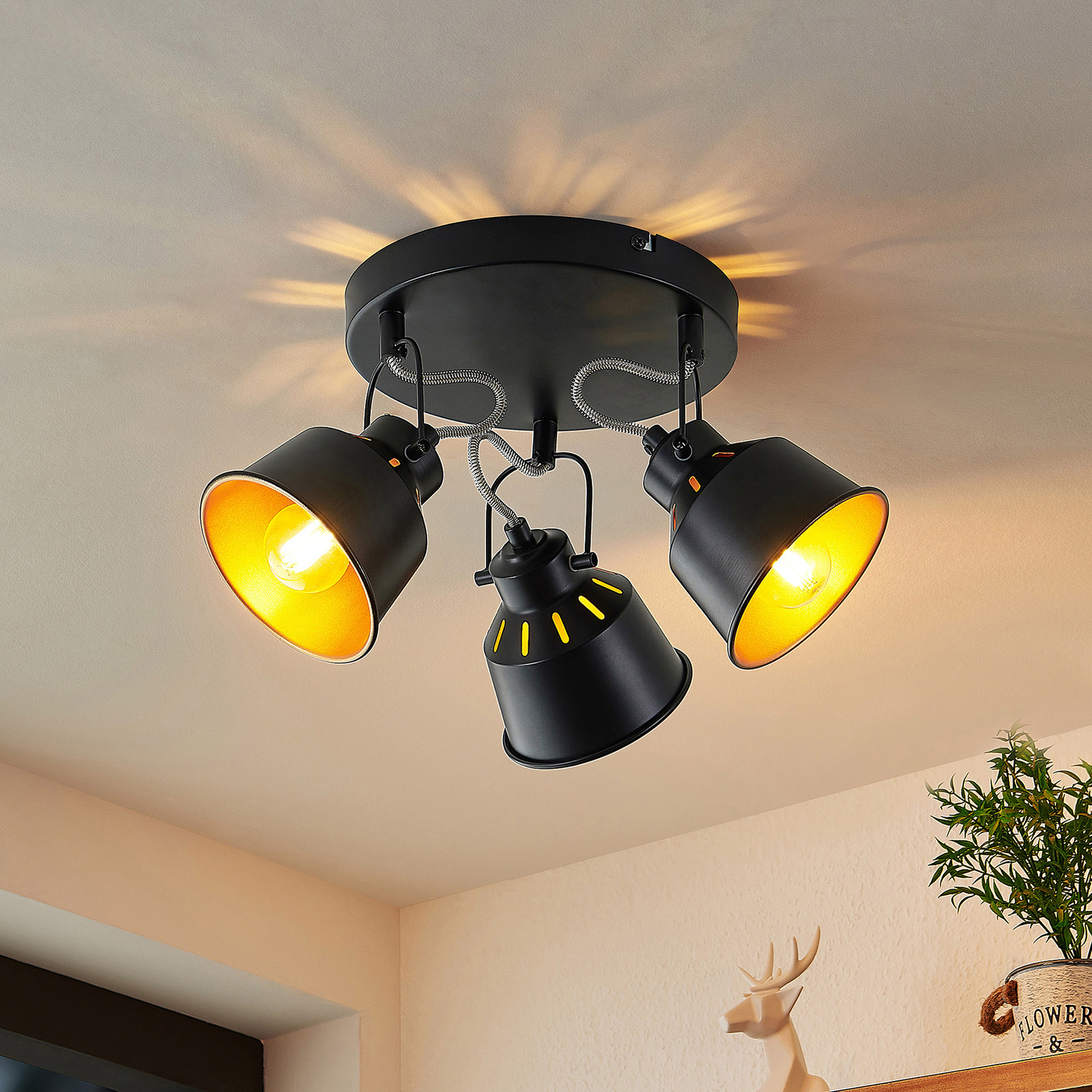 Lindby Mirlinda foco de techo, 3 luces, redondo