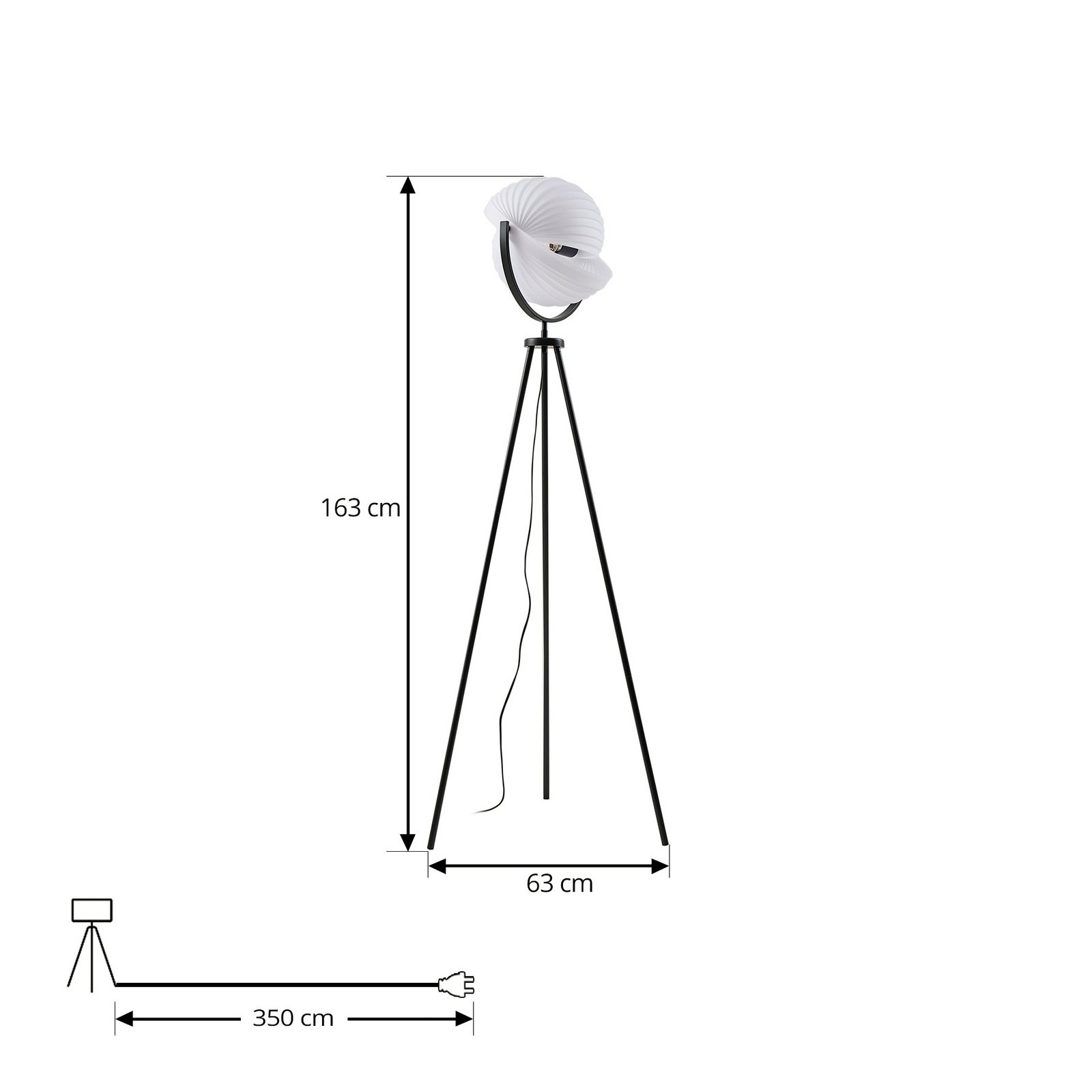 Lucande Helva gulvlampe, 150 cm, hvit/svart, svingbar