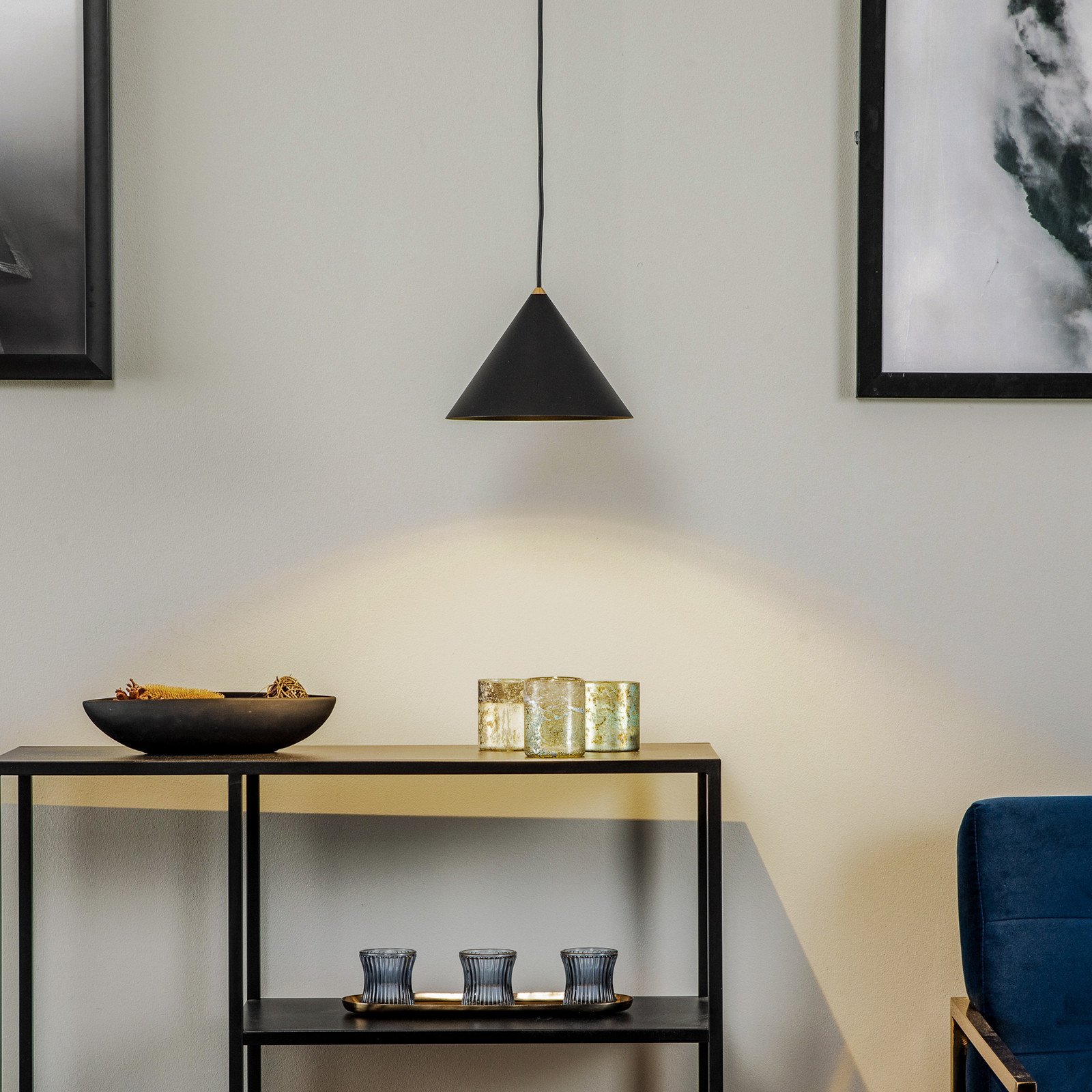 Euluna Lampă suspendată Zenith S cu abajur metalic negru - Camera de zi / sufragerie - modern