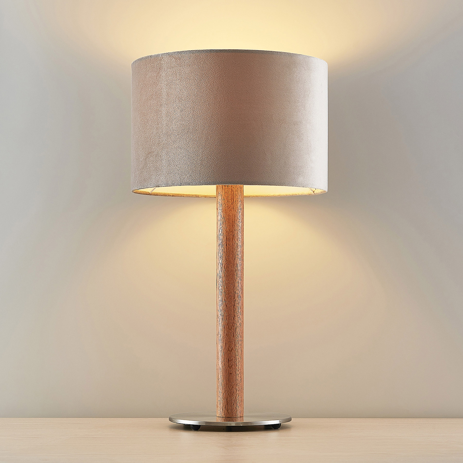 Lucande Heily tafellamp, cilinder, 21 cm, grijs