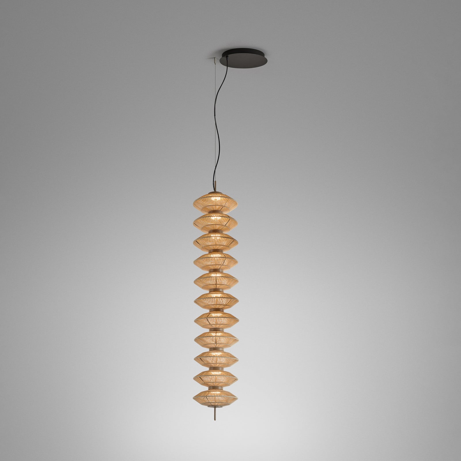 Lampă suspendată LED Bover Yuyun S/11S încastrabilă dimabilă 0-10V bej - Camera de zi / sufragerie - Design - Bej negru - Țesătură / Textil