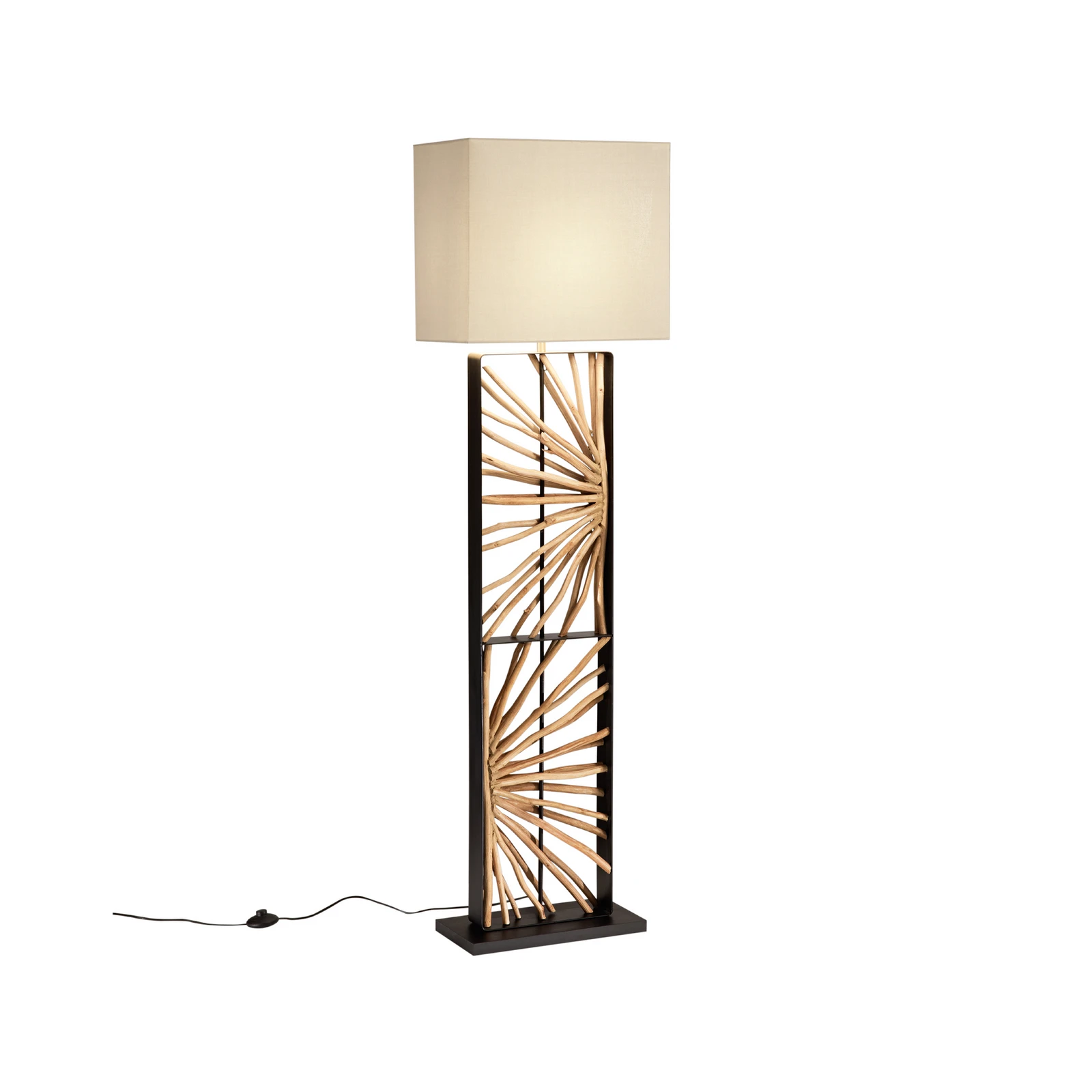 Stojacia lampa ETHERNAL čierna/drevo/biela, výška 165 cm, drevo/látka