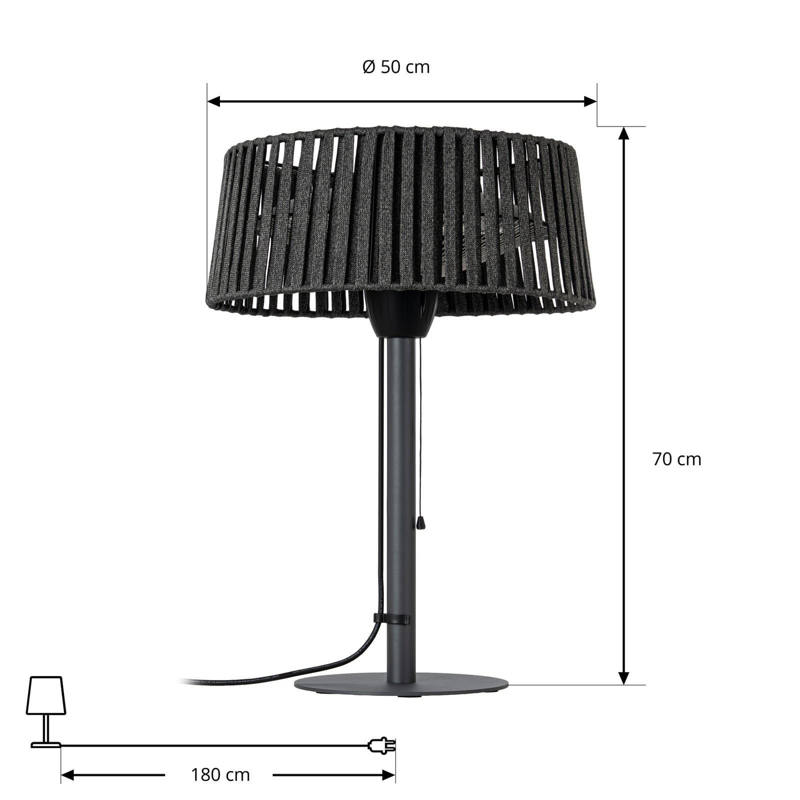 Lucande – promiennik stołowy Pyravo, czarny, aluminium, 70 cm, IP44 Lucande – promiennik stołowy Pyravo, czarny, aluminium, 70 cm, IP44