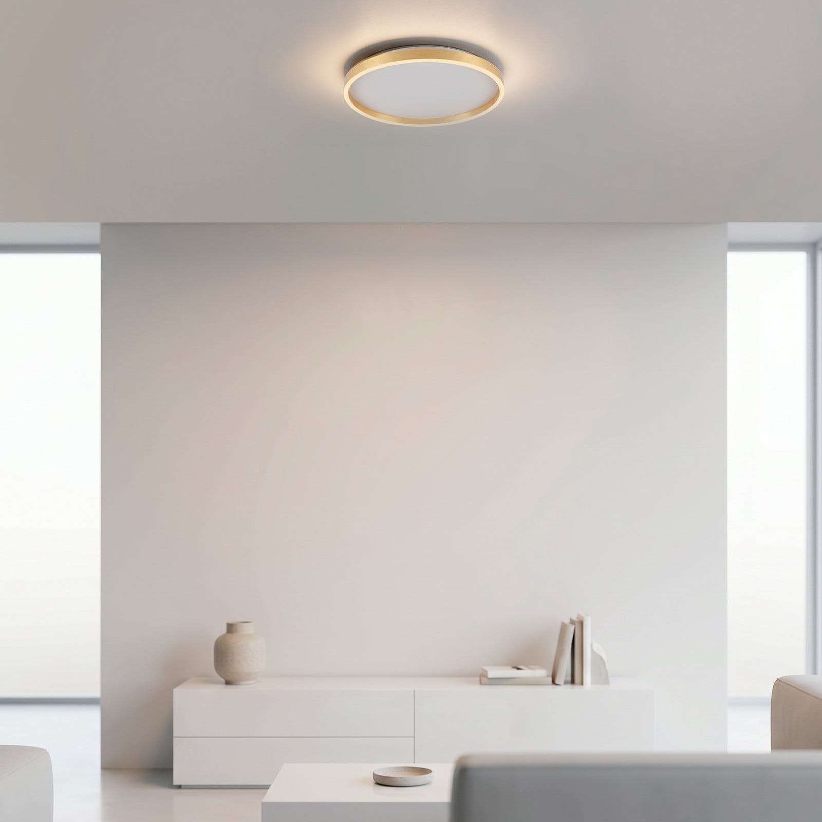 JUST LIGHT. GmbH LED таванна лампа „Madlen“, златист цвят, Ø 40 см, алуминий, 3000K
