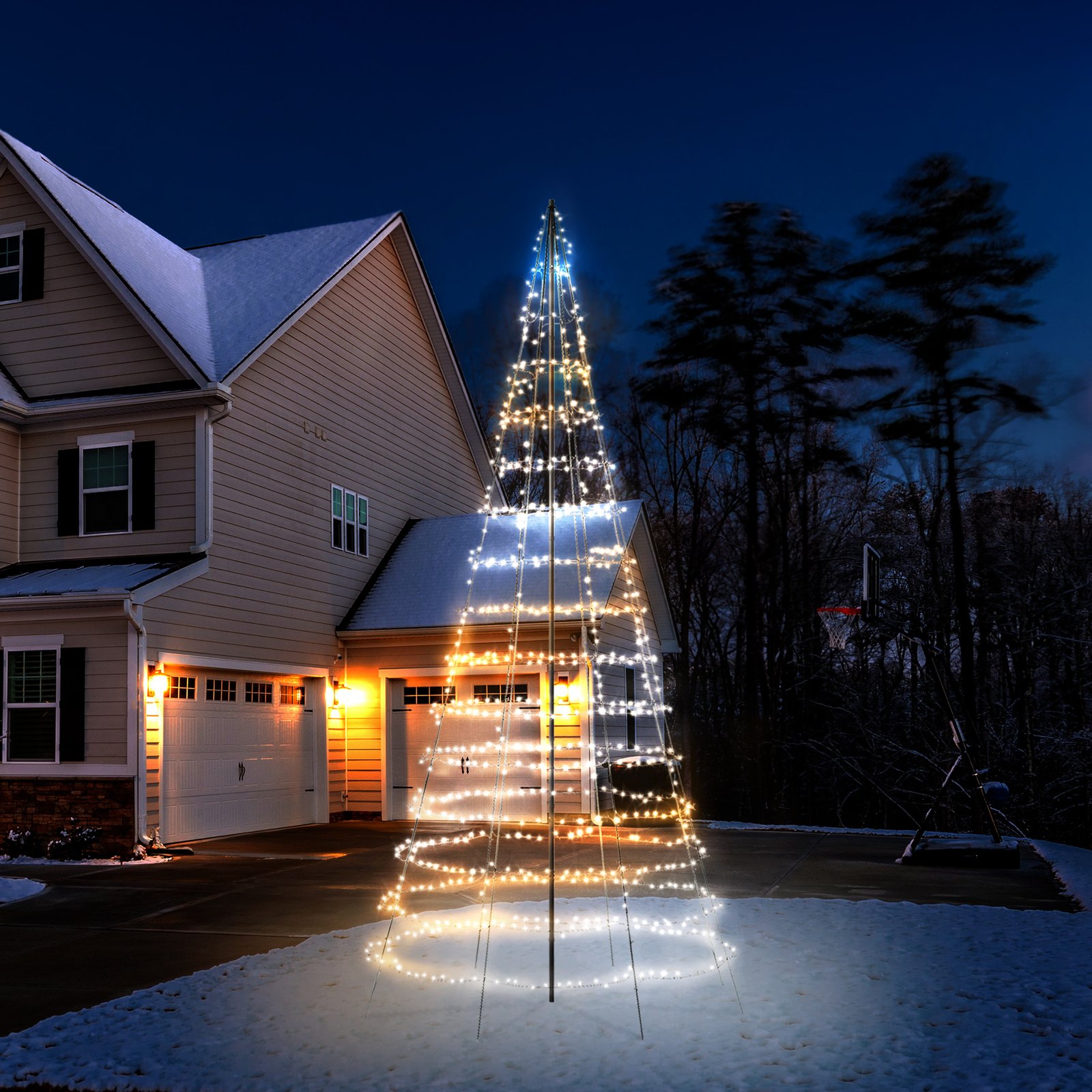 Trblietavý svetelný strom pre vonkajšie použitie, RGBW, výška 600 cm