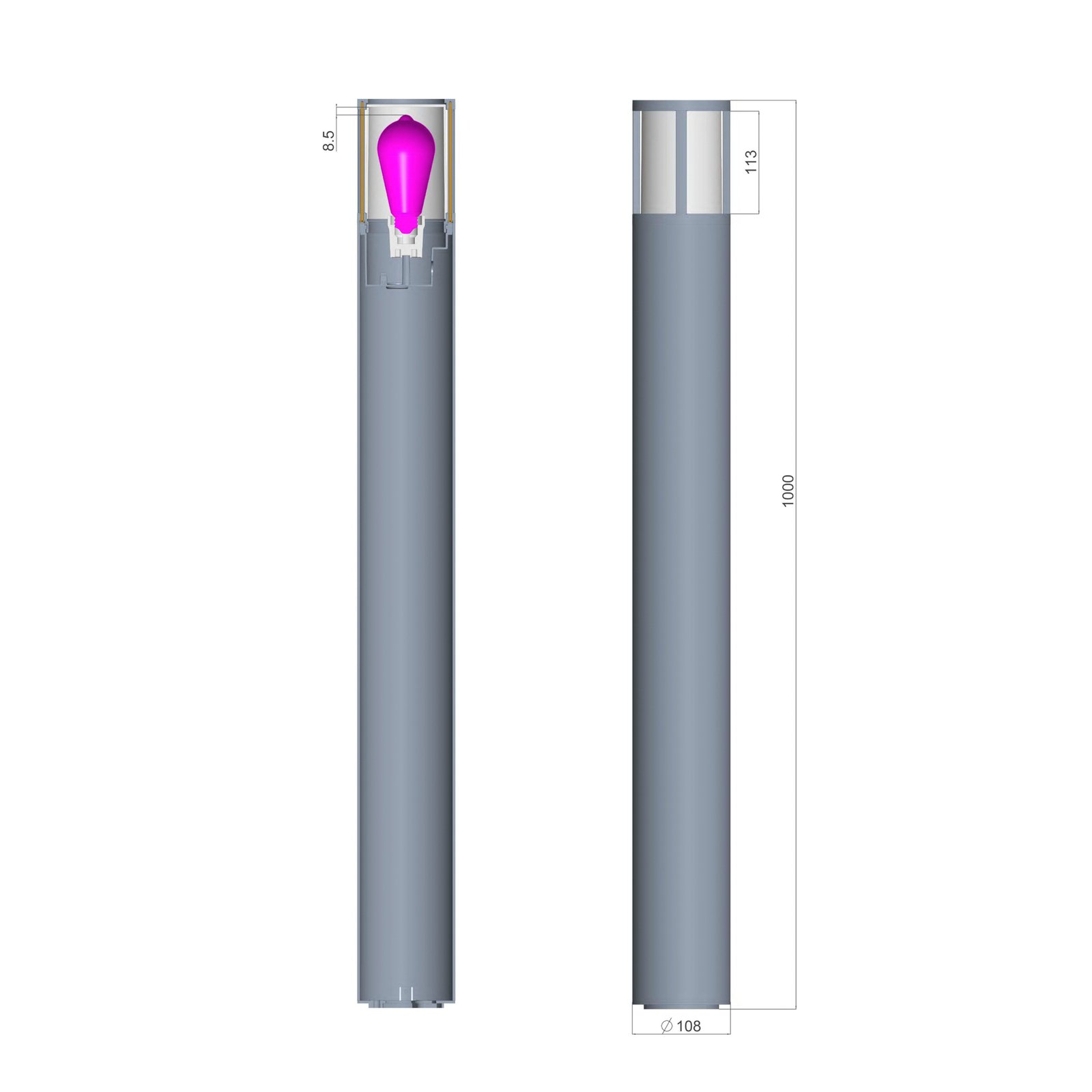 Facado II path light, visina 100 cm, okrugla, tamno siva/opal