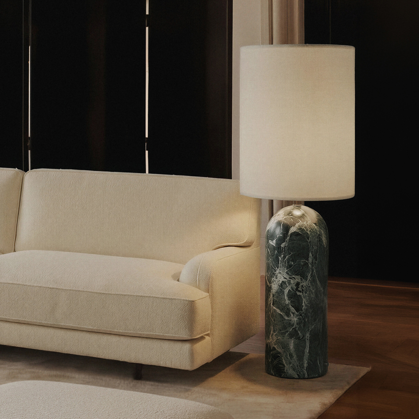 Gravity XL High UK Floor Lamp, Green Marble, White Fabric - Gubi