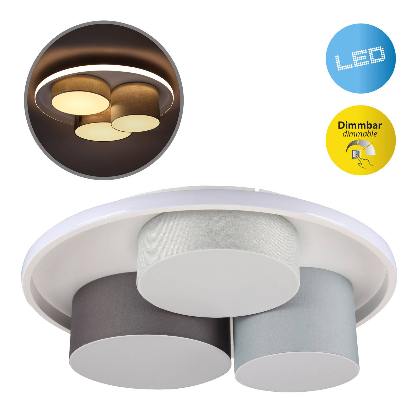 Lampa sufitowa LED Eppan, 3-punktowa, ściemniana