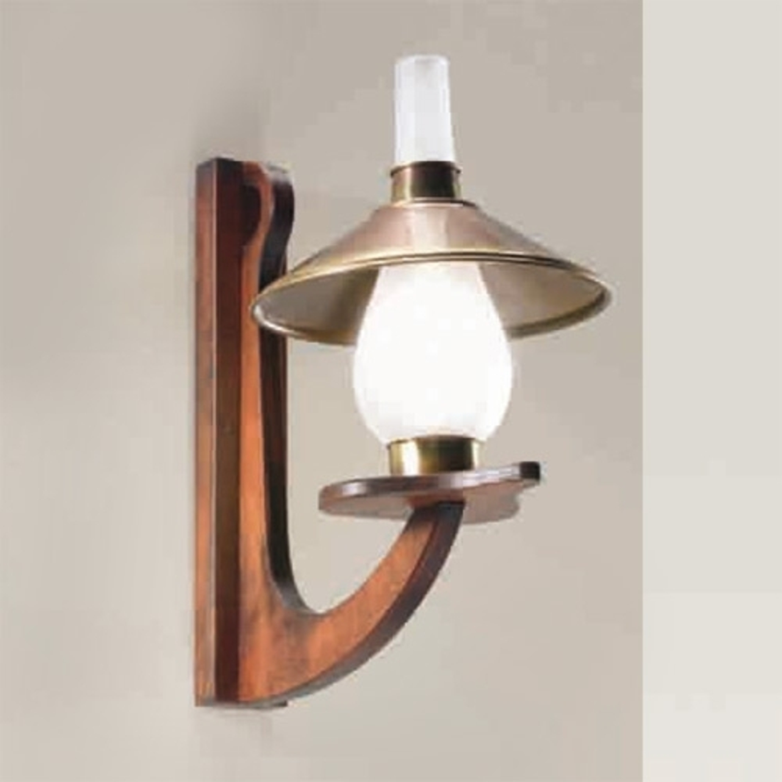 Cremasco Marea one-bulb wall light, for Living / Dining Room, wood, brass, glass, E14, 60 W, energy efficiency: A++, W: 21 cm, H: 35 cm
