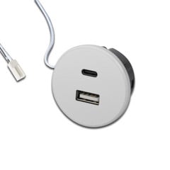 USB-A pistorasia + USB-C, valkoinen, kalusteasennus, 24V tulo, 20W