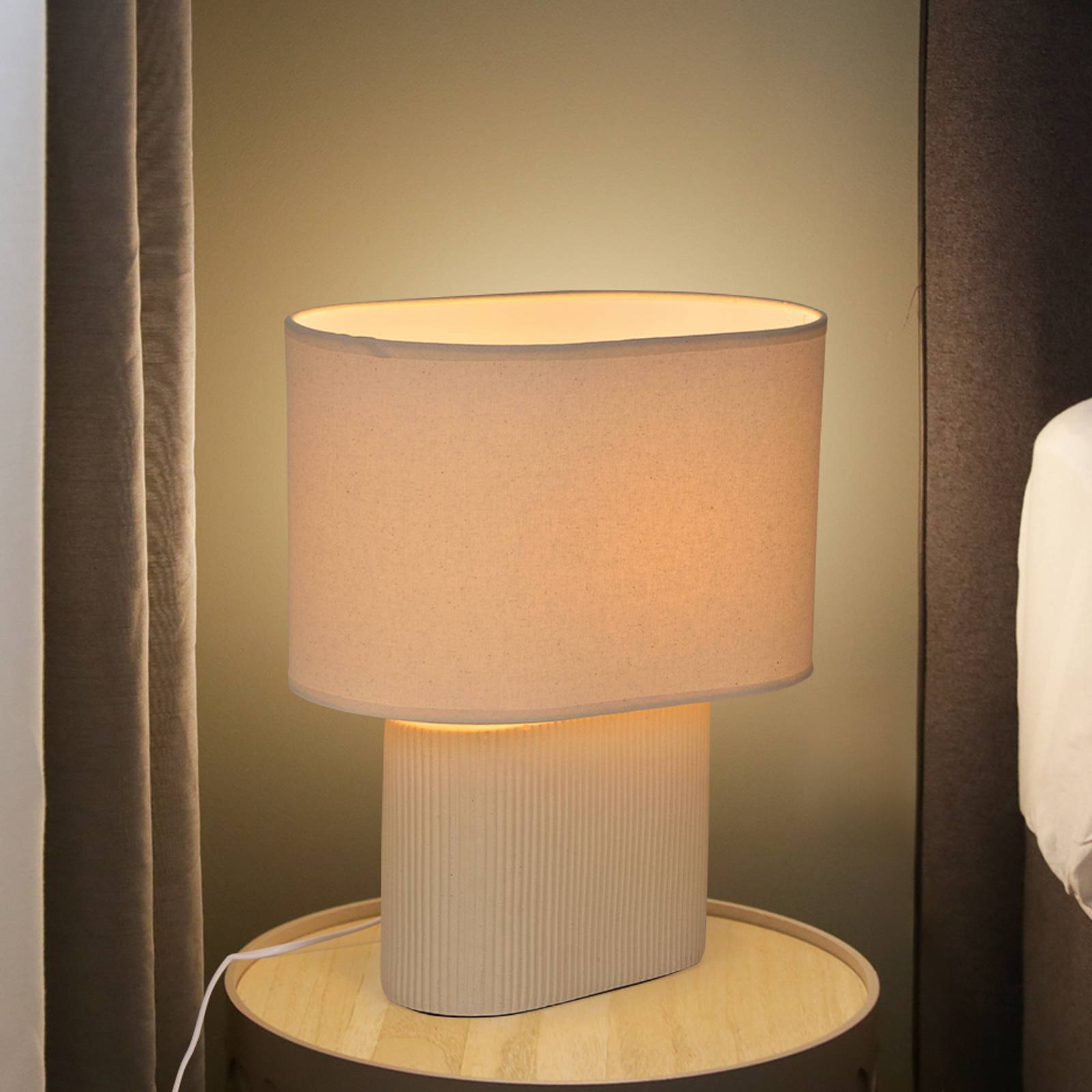 COREP Bordslampa Santorini, elfenben/beige, 38 cm, linne/keramik