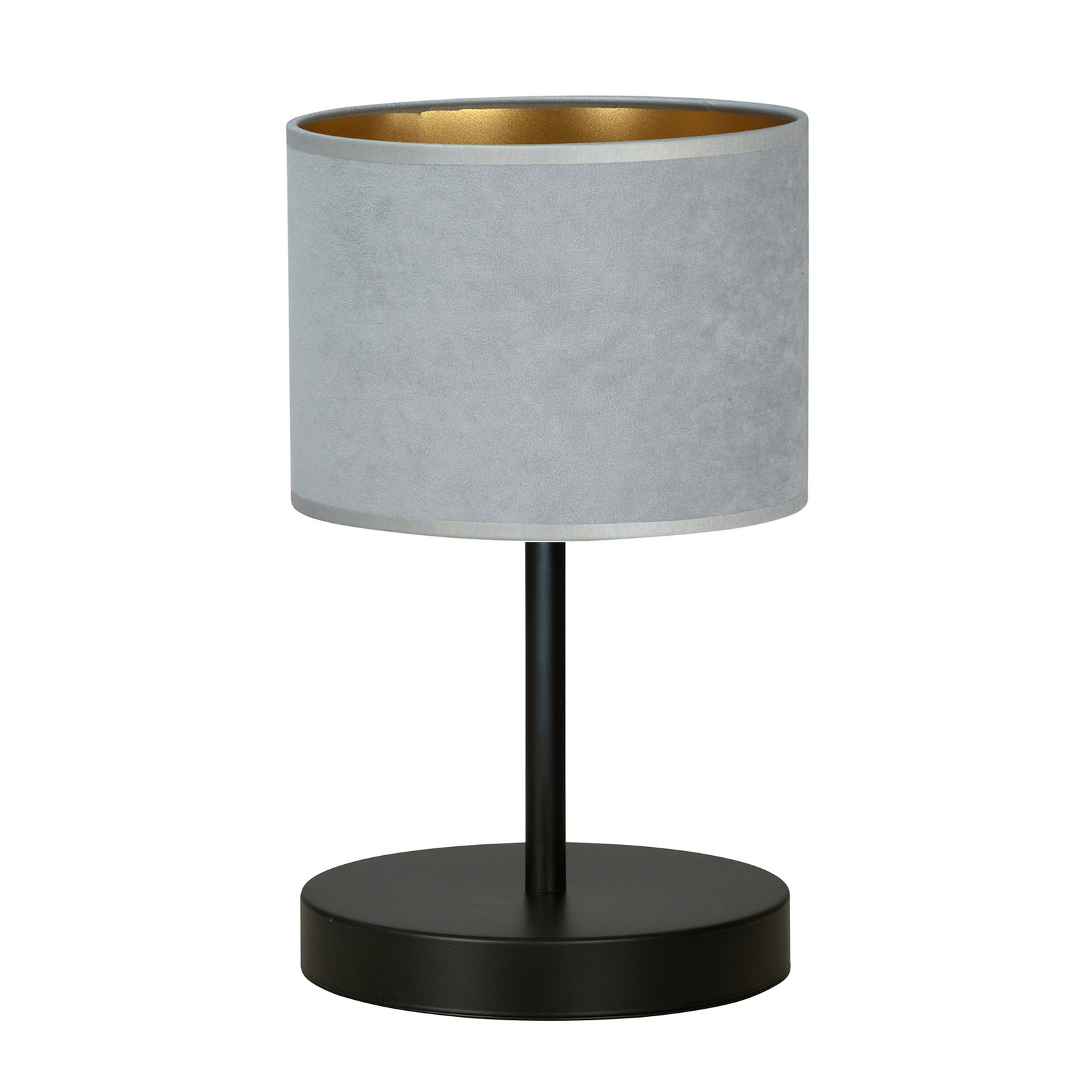 Lampa stołowa Jari klosz z tkaniny, szaro-złota