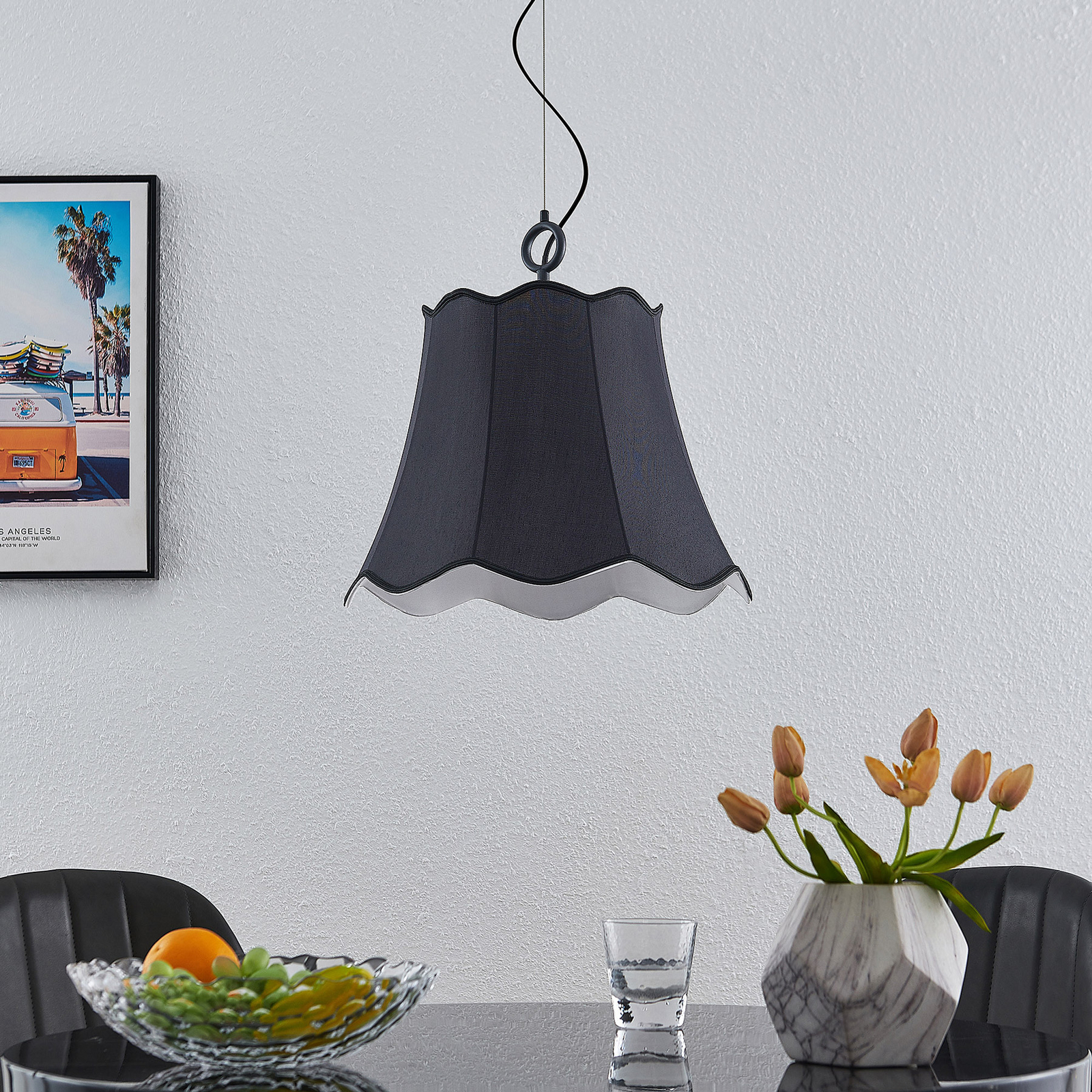 Lucande Binta hanging lamp, one-bulb, black
