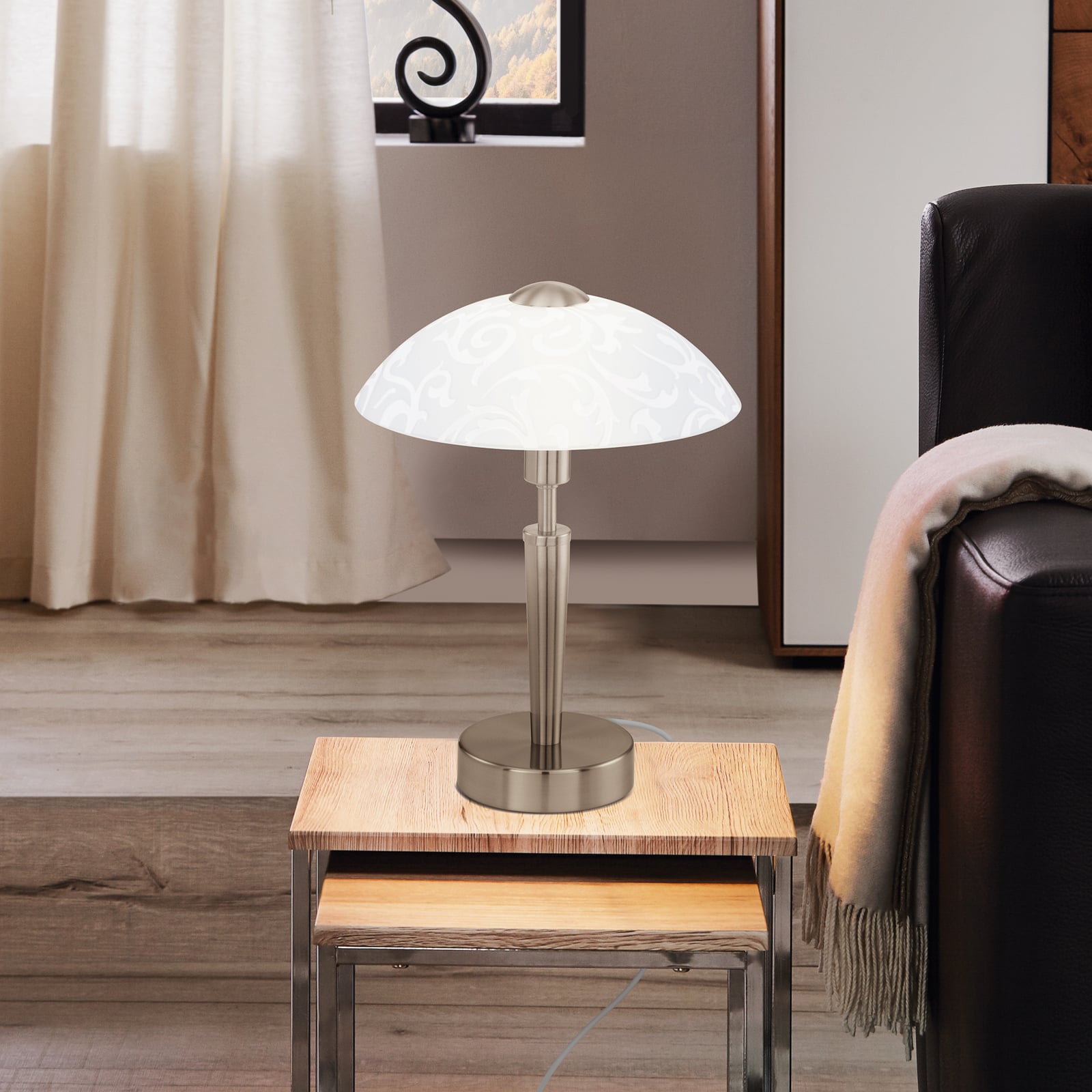 Tafellamp SOLO 1, mat nikkel, hoogte 32 cm, metaal/glas, dimbaar