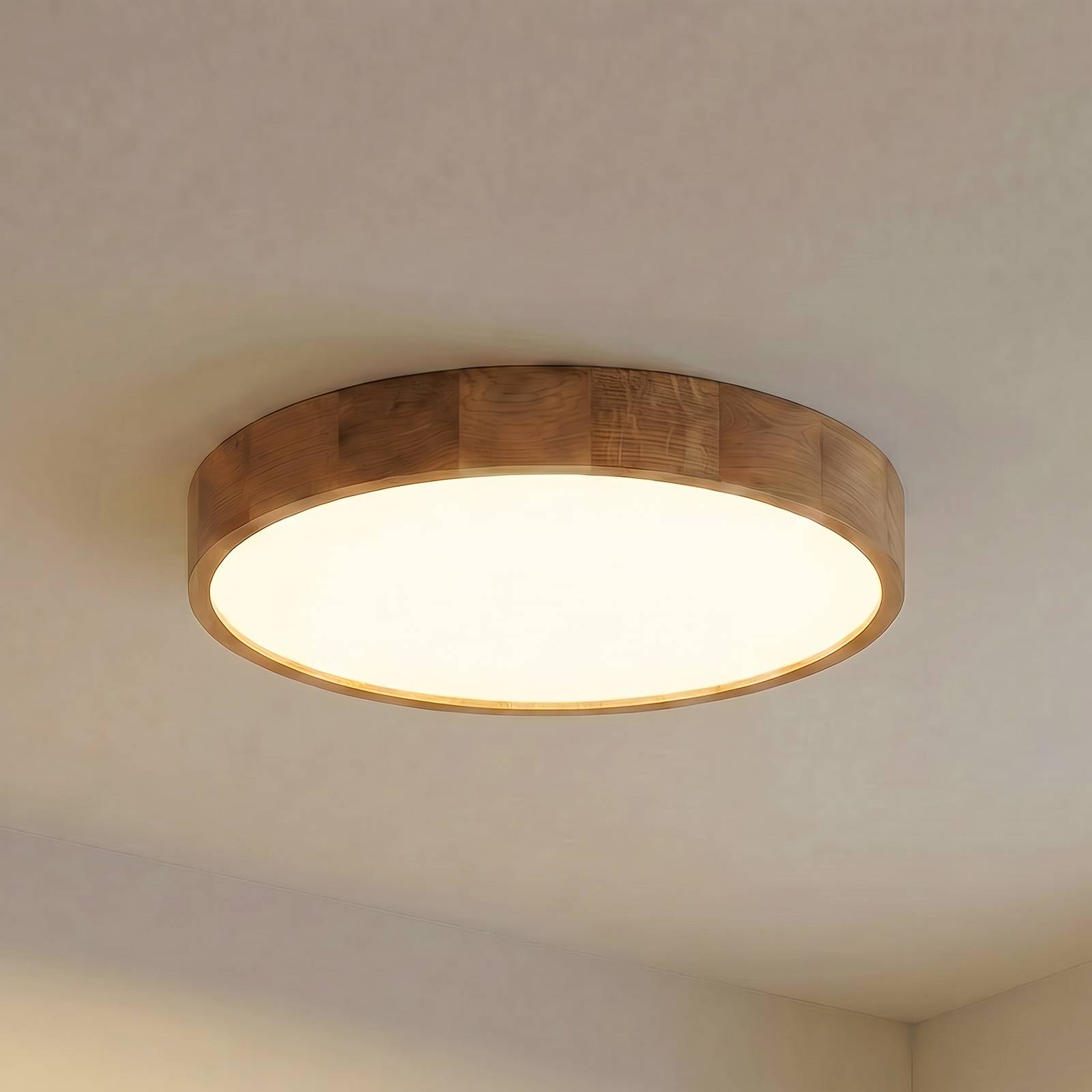 TEMAR LIGHTING Plafonnier Cleo, Ø 57,5 cm, 5 lampes, bois de chêne, E27