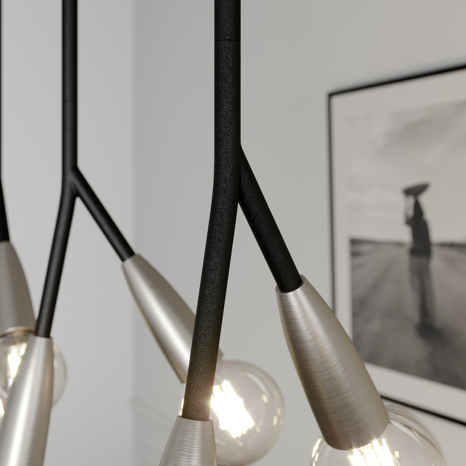 Lucande Carlea függő lámpa, 8 izzós, fekete-nikkel