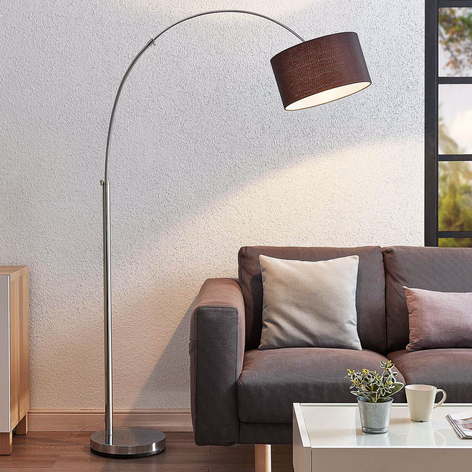Bogenstehlampe Kelja, schwarzer Stoffschirm