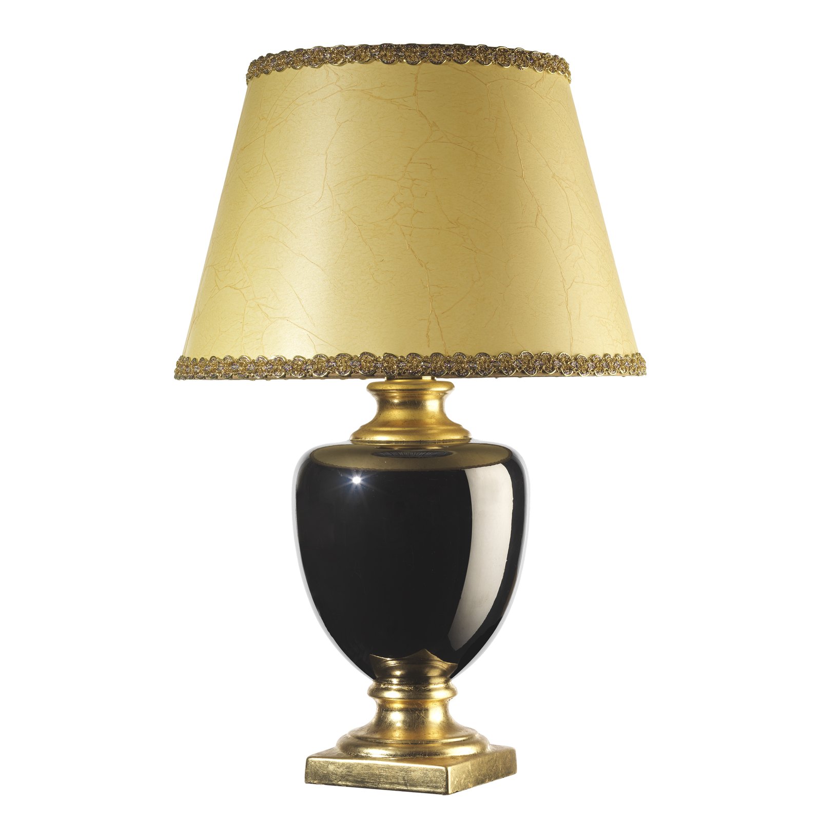 ONLI Mozart table lamp in black/gold, for Living / Dining Room, fabric, ceramic, E27, 22 W, energy efficiency: A++, H: 72 cm