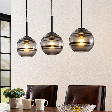 Lucande Ably suspension, verre fumé, à 3 lampes