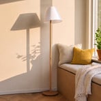 Lucande vloerlamp Jinda, wit, hout, stof, 160 cm, E27