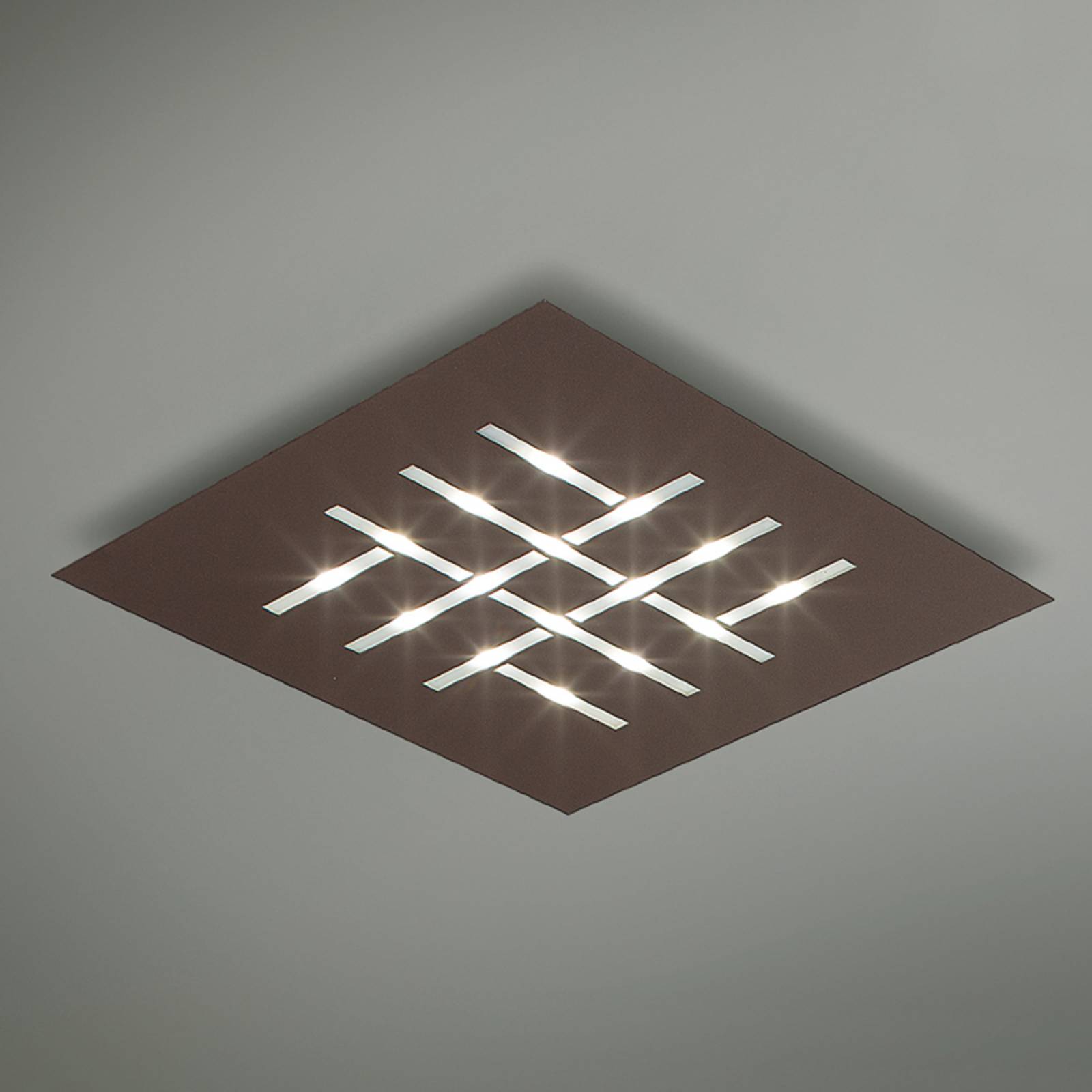 Pattern – kwadratowa lampa sufitowa LED, brązowa