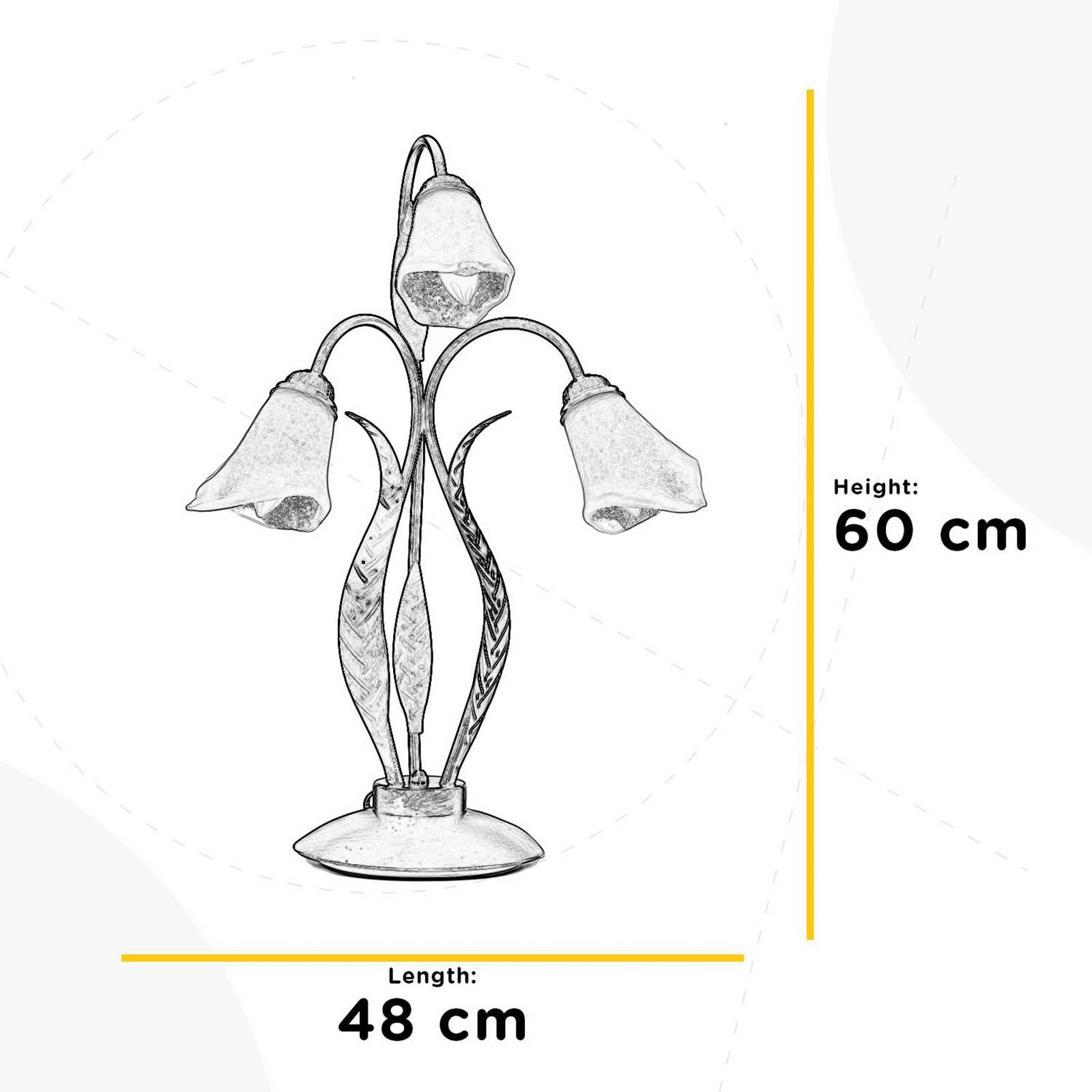 Lampa stołowa Alga, 3-punktowa, żelazo, szkło, Florentyna