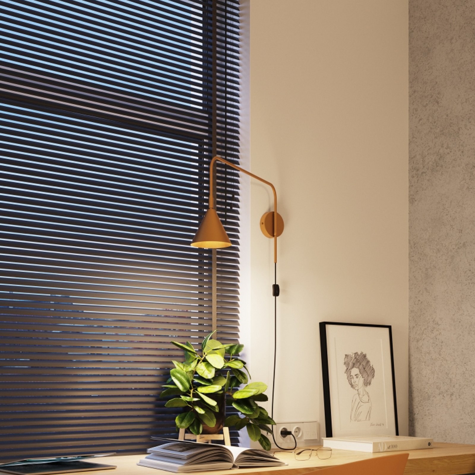 Wandleuchte LYS, goldfarben, Ø 14 cm, Metall, Stecker, E14 Wandleuchte LYS, goldfarben, Ø 14 cm, Metall, Stecker, E14