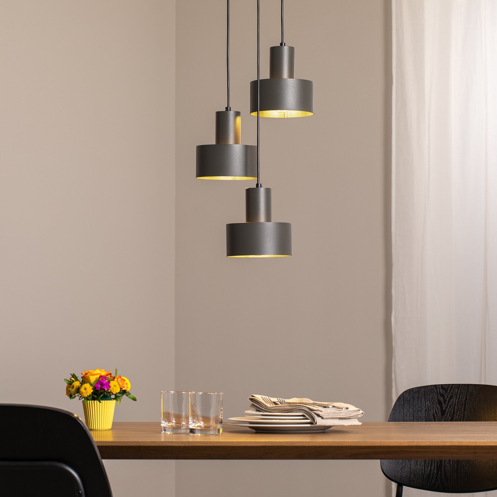 Rif 3 pendant light, olive green, round, 3-bulb, Ø 33 cm