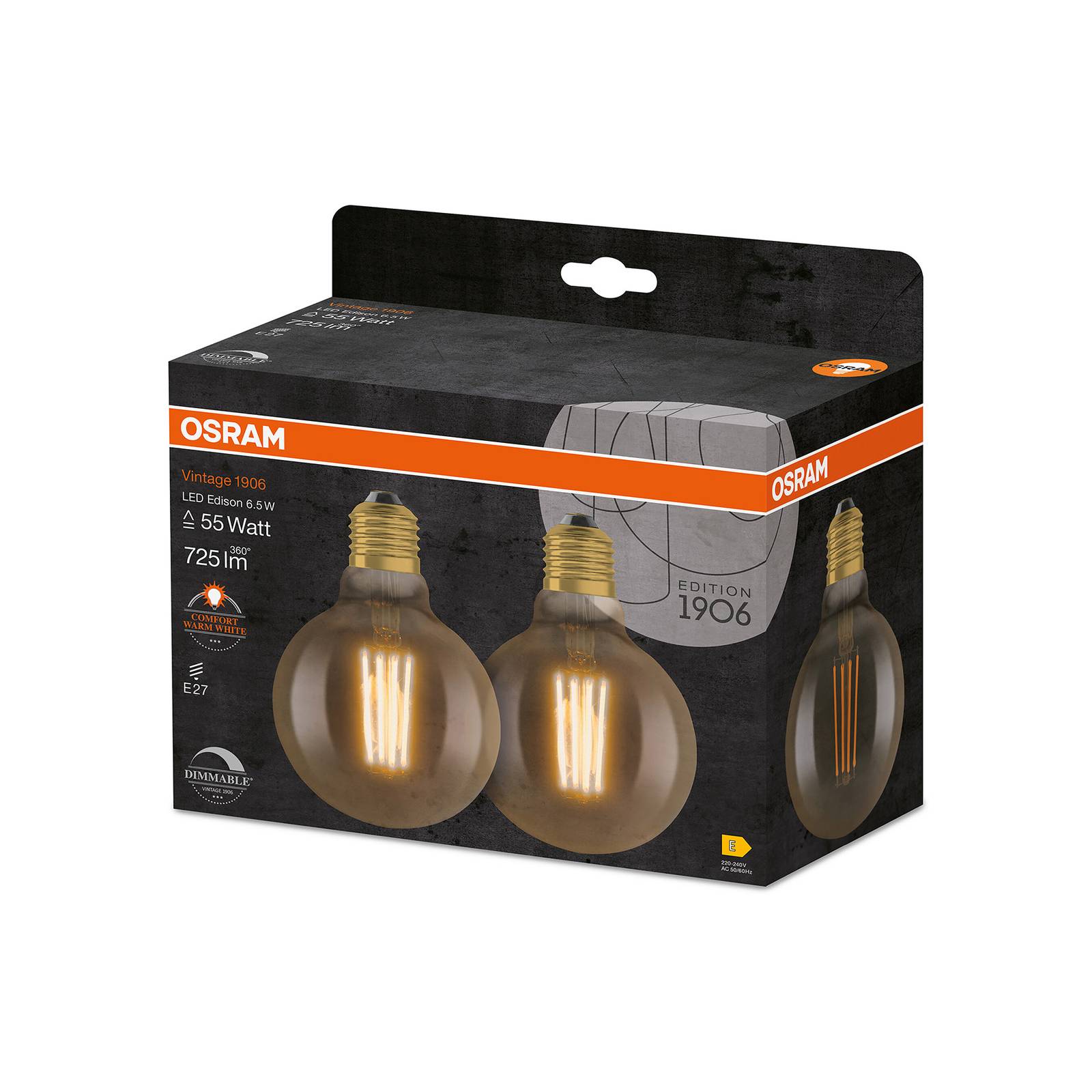OSRAM Vintage 1906 globe LED E27 6,5 W dimmable x2