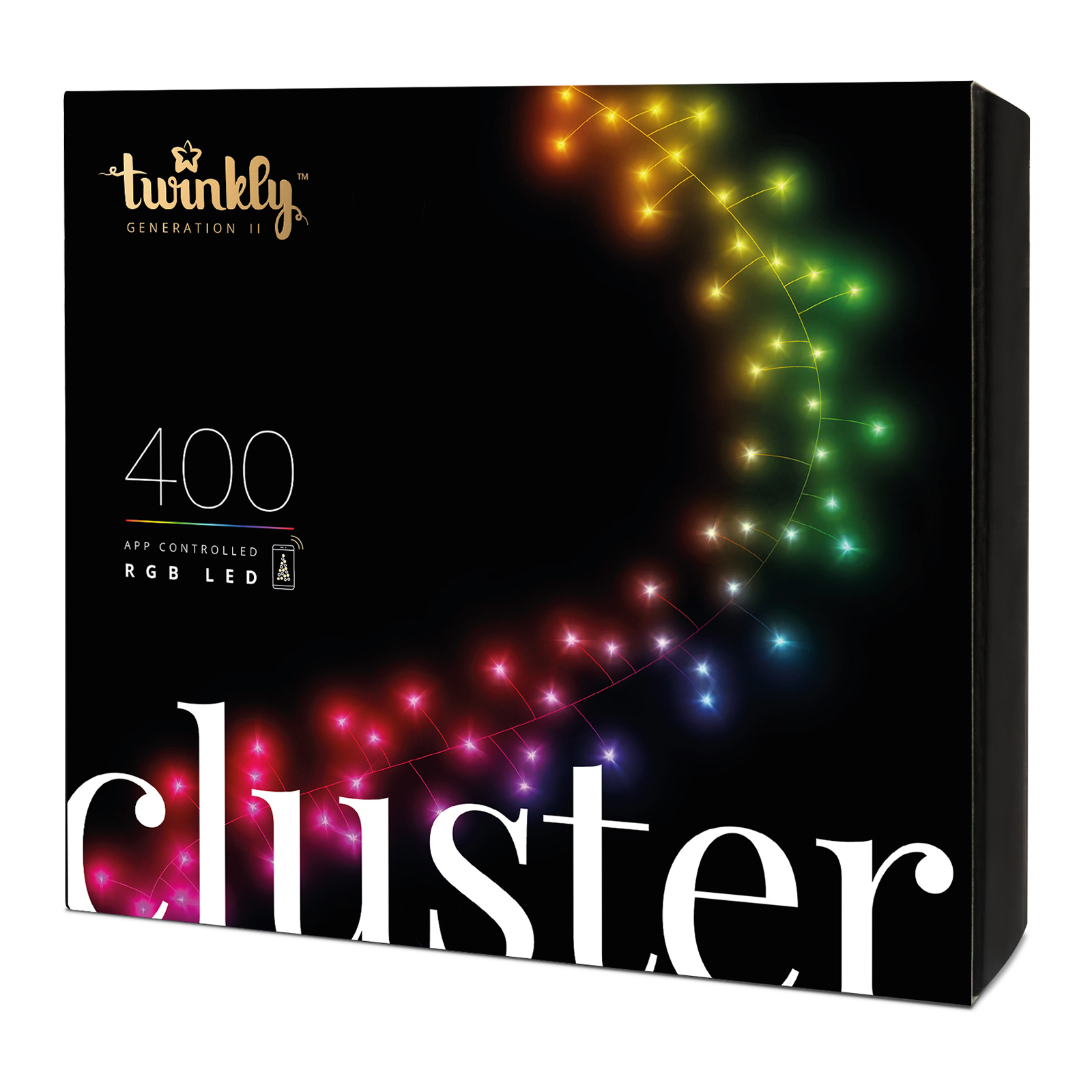 Řetěz Twinkly RGB cluster, černý, 400 světel 6 m