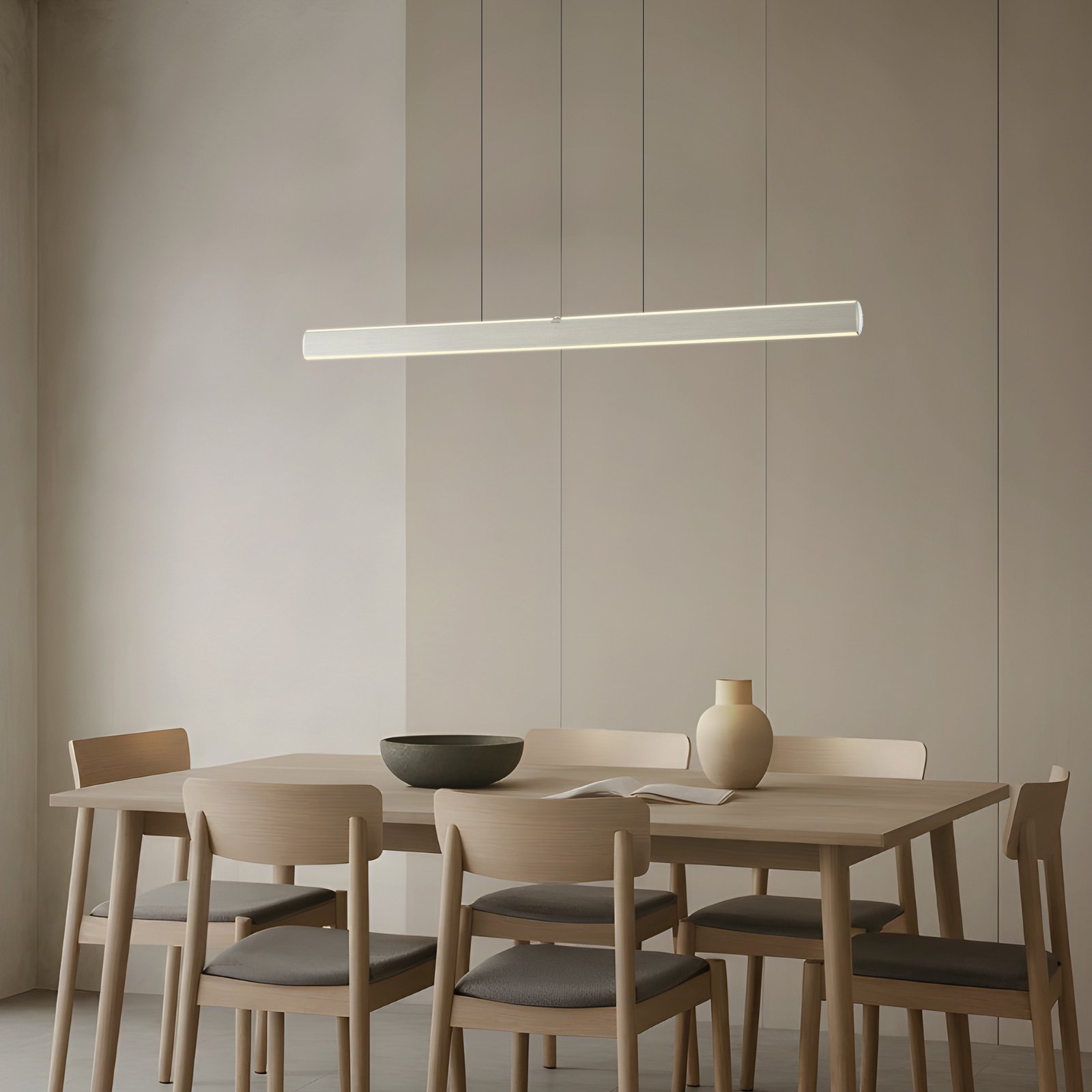 Lucande LED-hængelampe Arvon, aluminiumsfarvet, 116 cm, dæmpbar, CCT