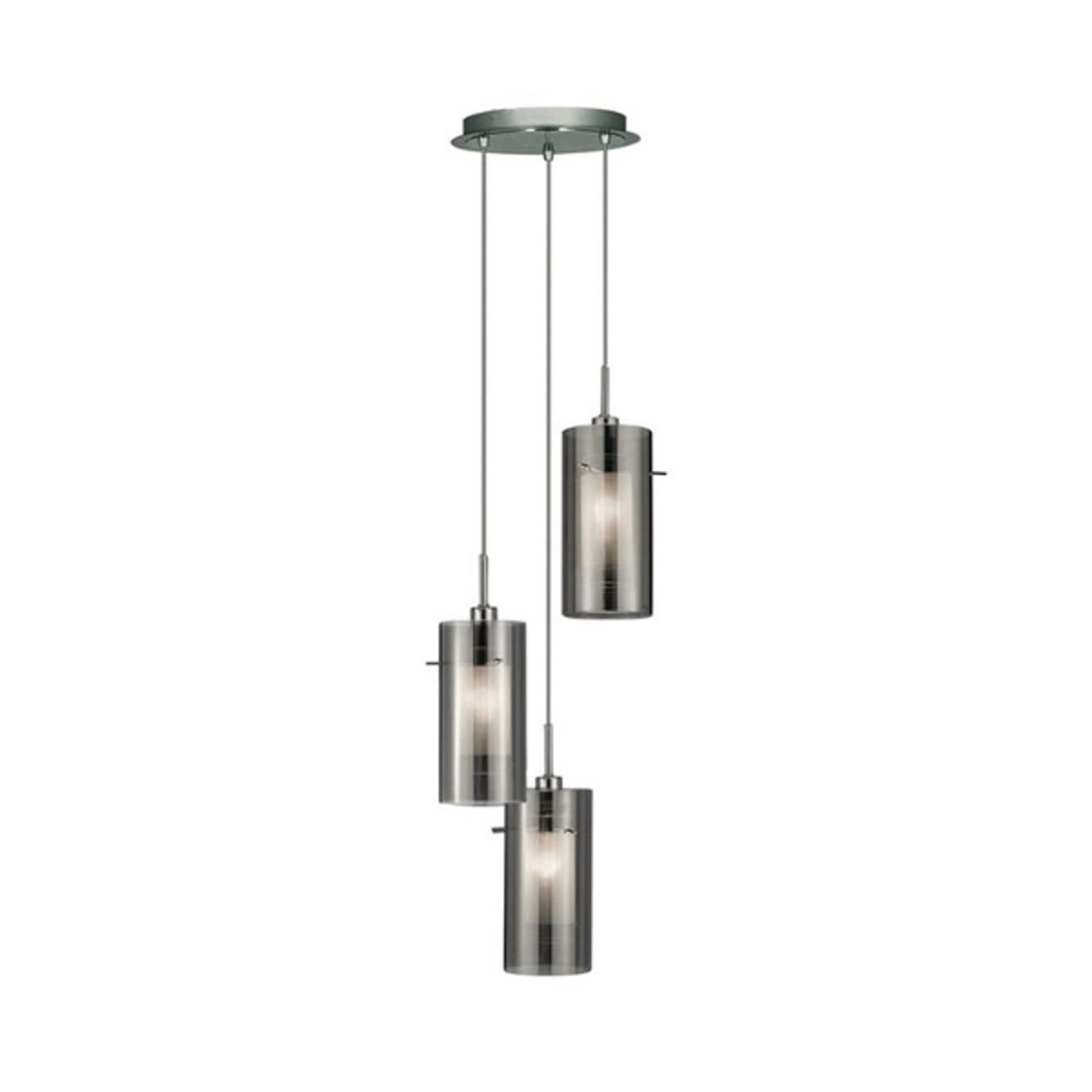 Hanglamp Duo 2 rookglas/chroom rond 3-lamps