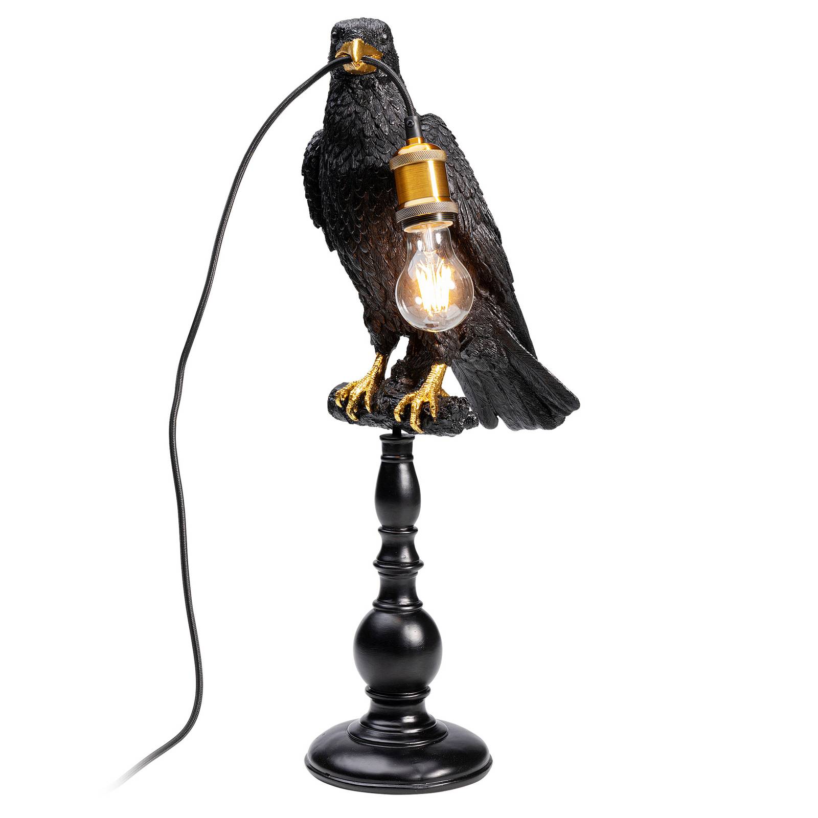 Kare KARE Animal Sitting Crow table lamp in black, for Living / Dining Room, polyresin, E27, 40 W, W: 29 cm, H: 61 cm